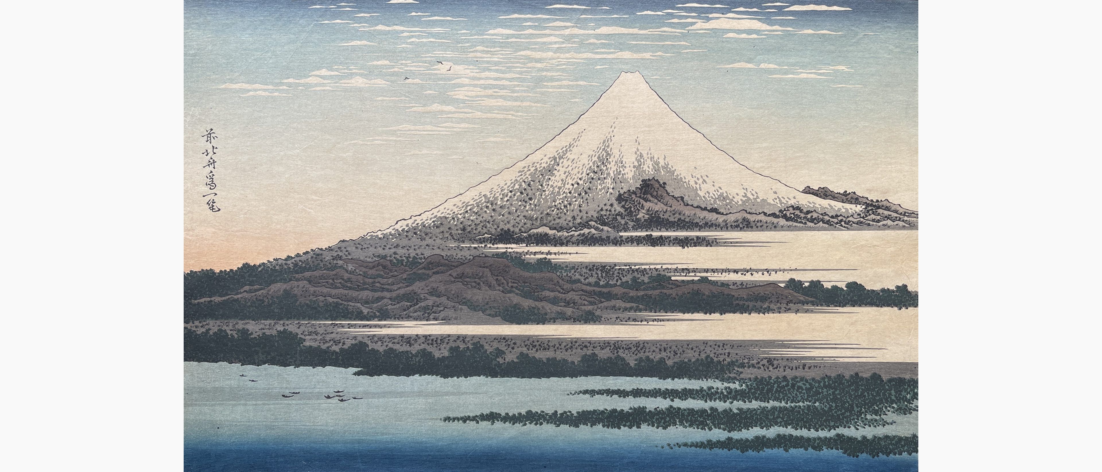 Original woodblock print - Katsushika Hokusai - Fuji under Clear Clouds
