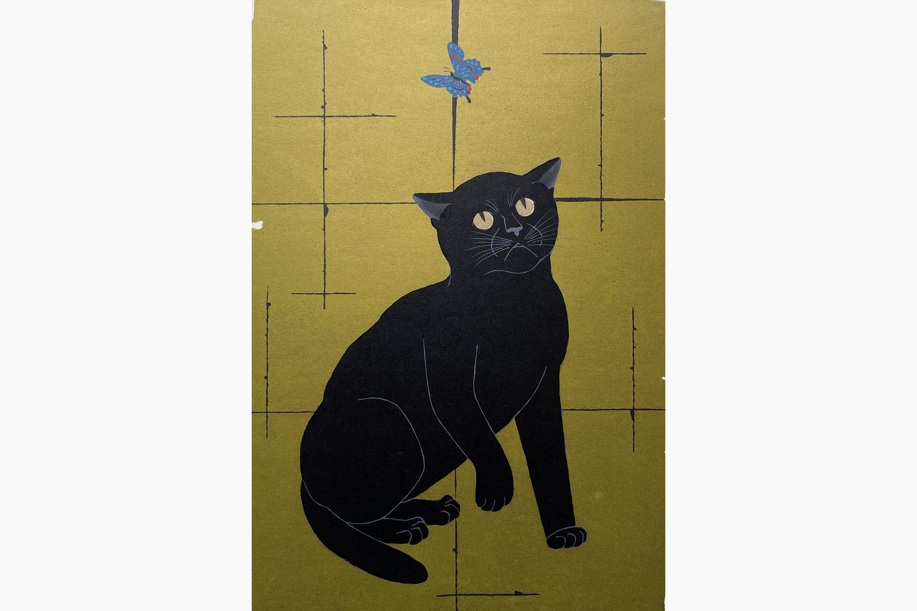 Original woodblock print - Nishida Tadashige - Let Escape - Black Cat