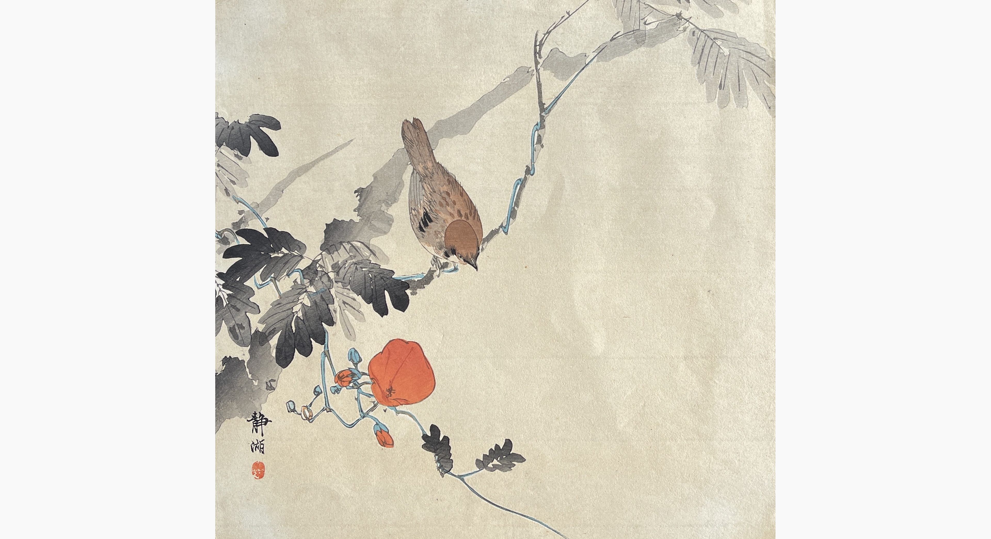 【60％OFF】 and Sparrow Poppy Prints Japanese - Seiko Okuhara - 絵画