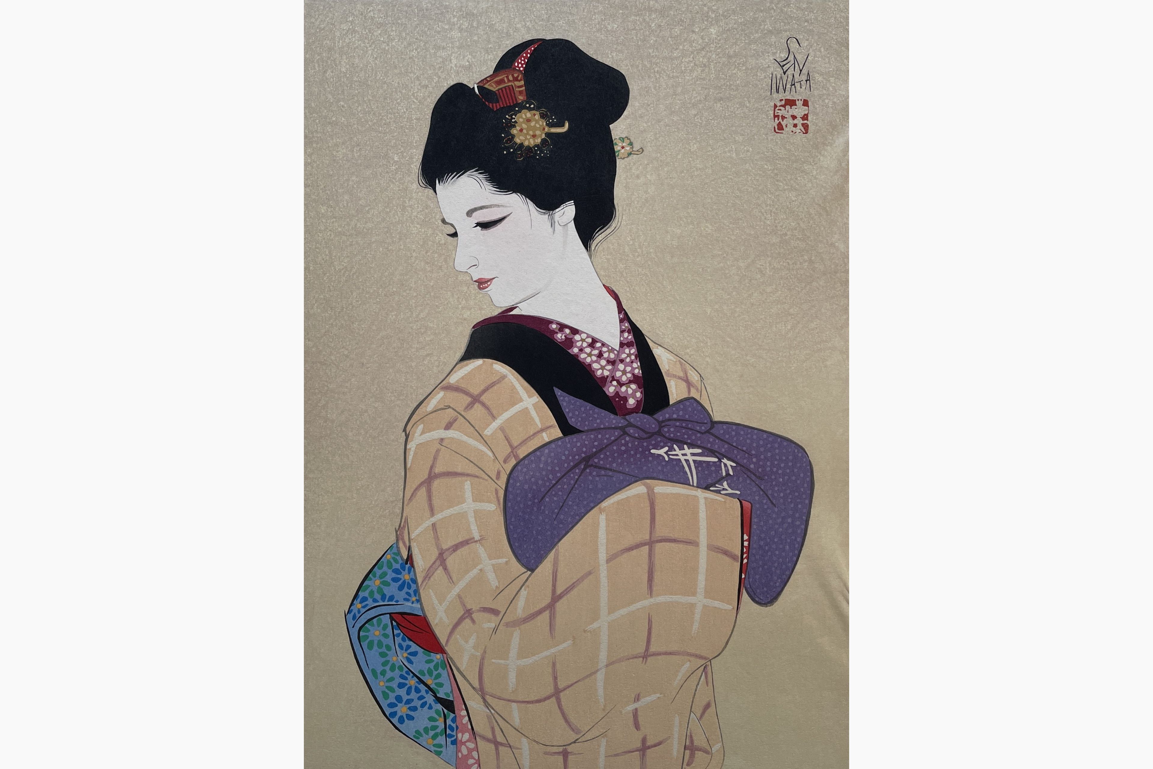 Original woodblock print - Sentaro Iwata - Beauty with Hair Ornament