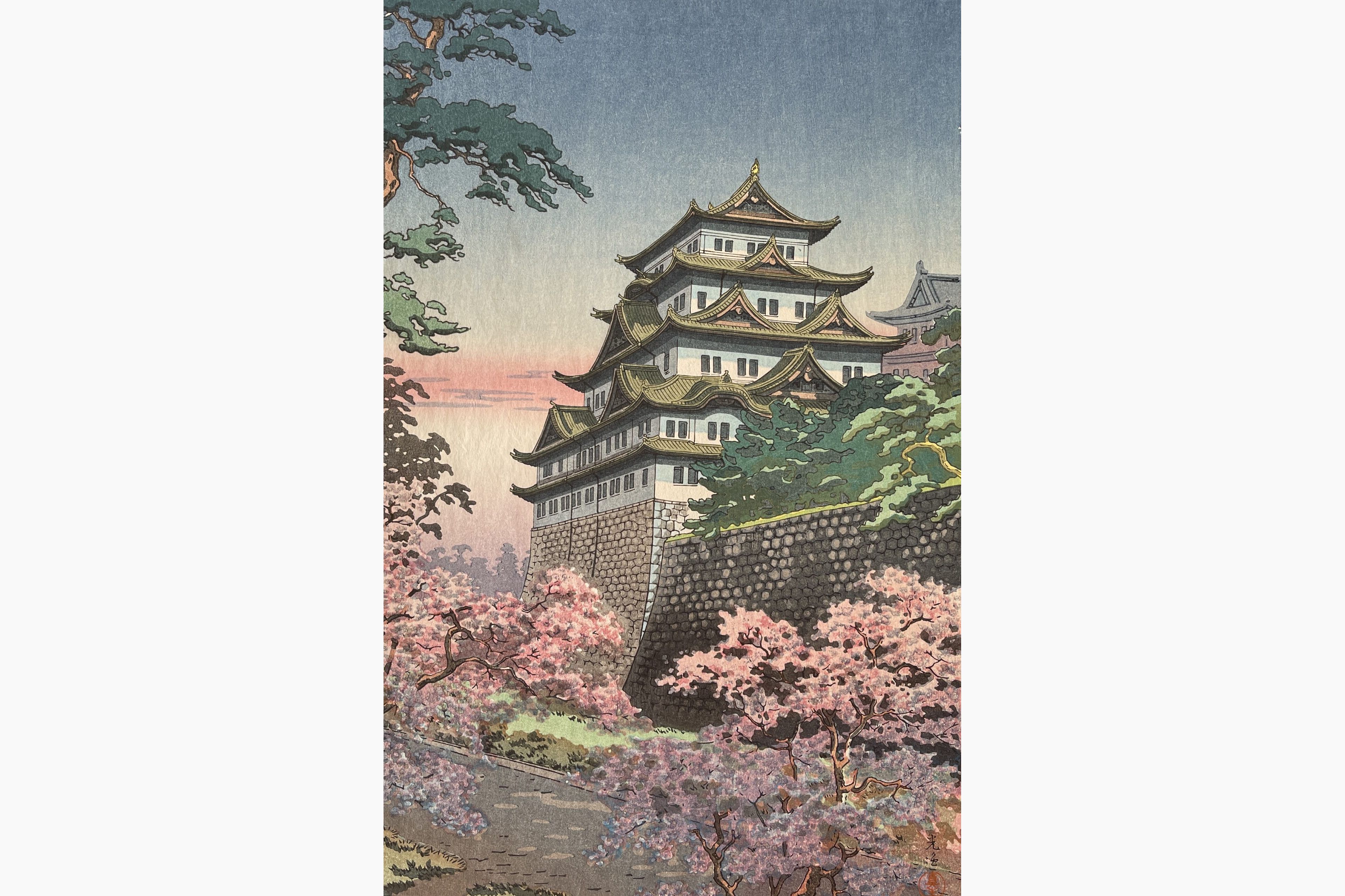 Original woodblock print - Tsuchiya Koitsu - Castle in Nagoya