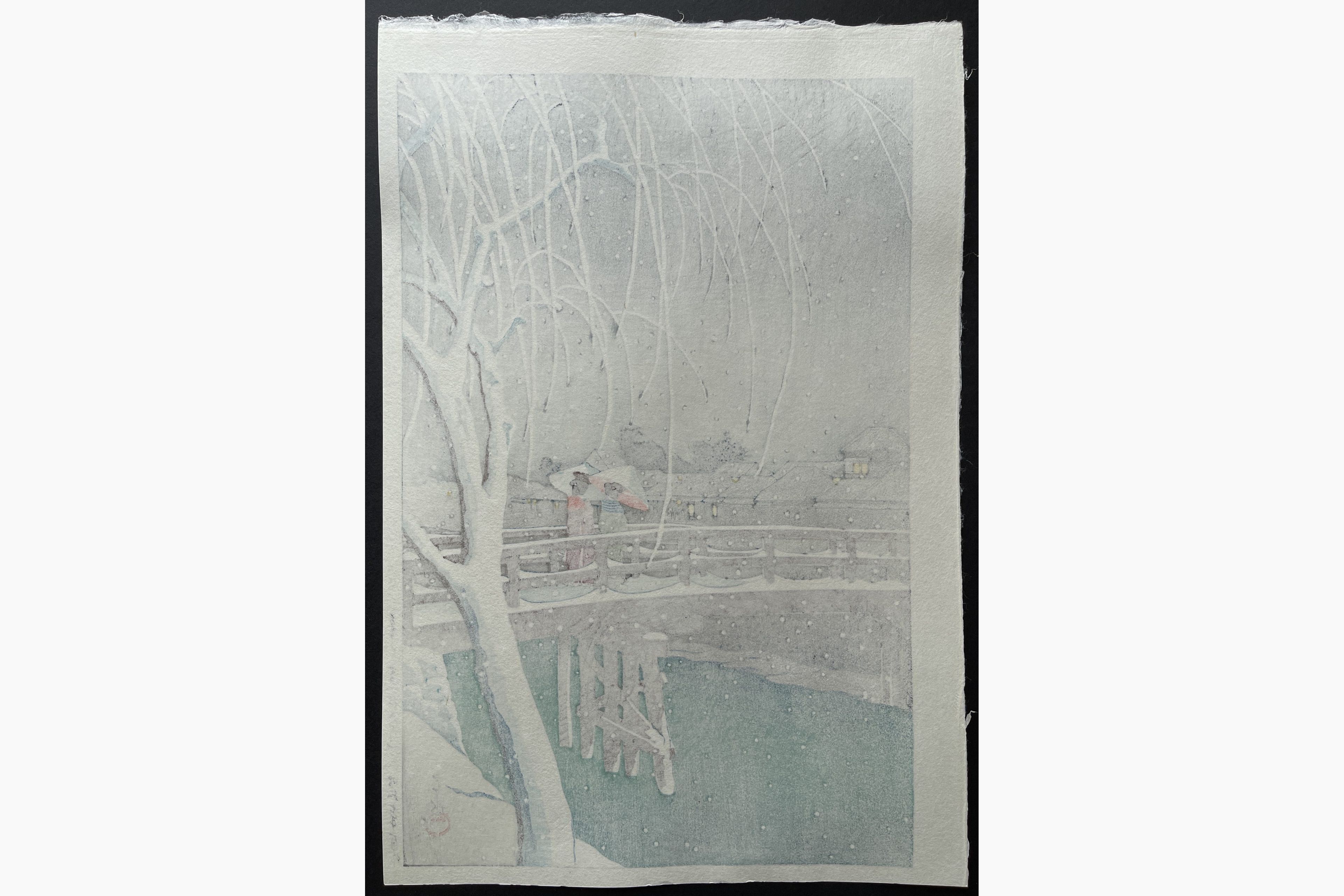 Japanese print - Kawase Hasui - Evening Snow at Edo River