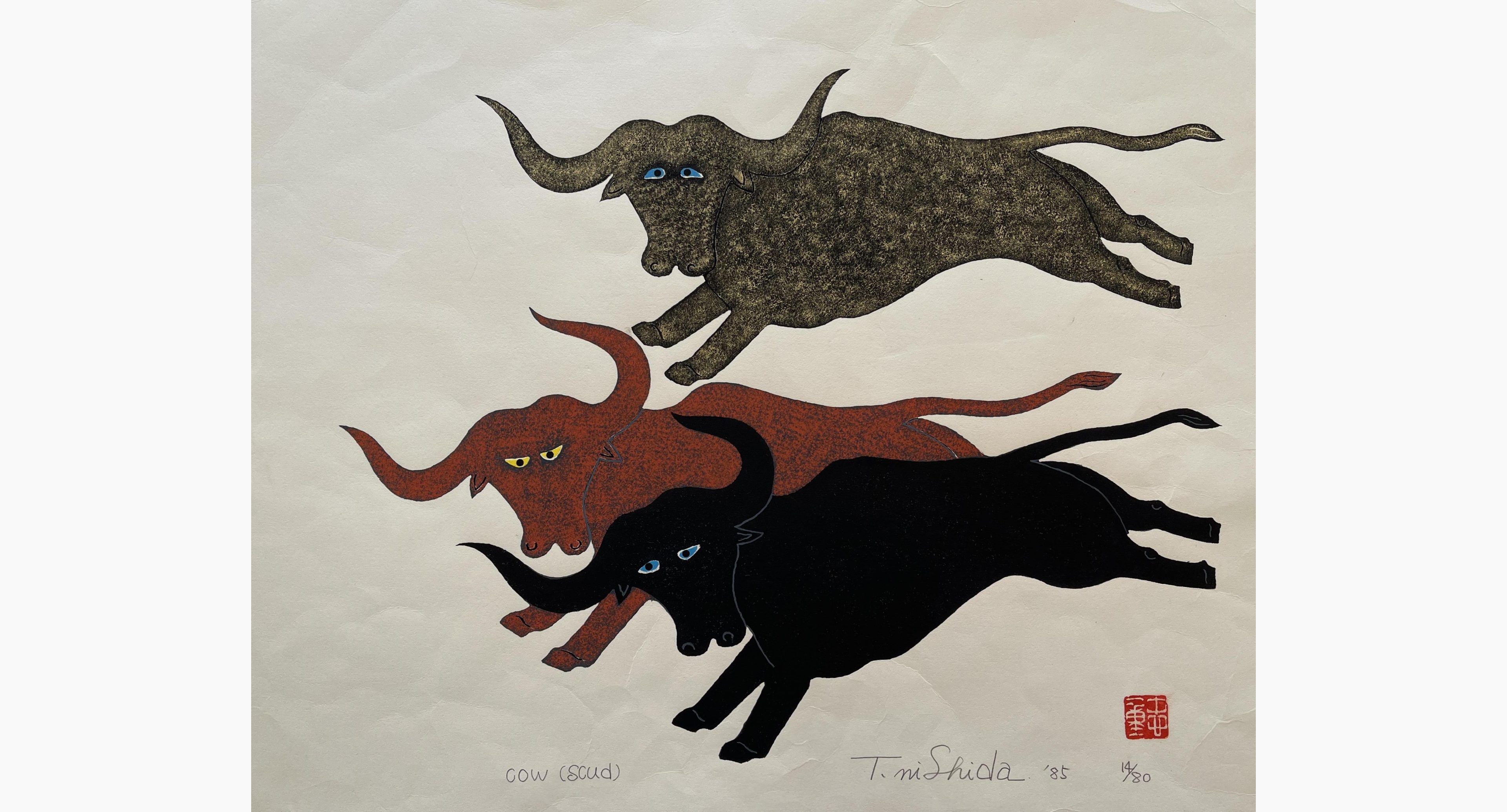 Original woodblock print - Nishida Tadashige - Cow (Scud)