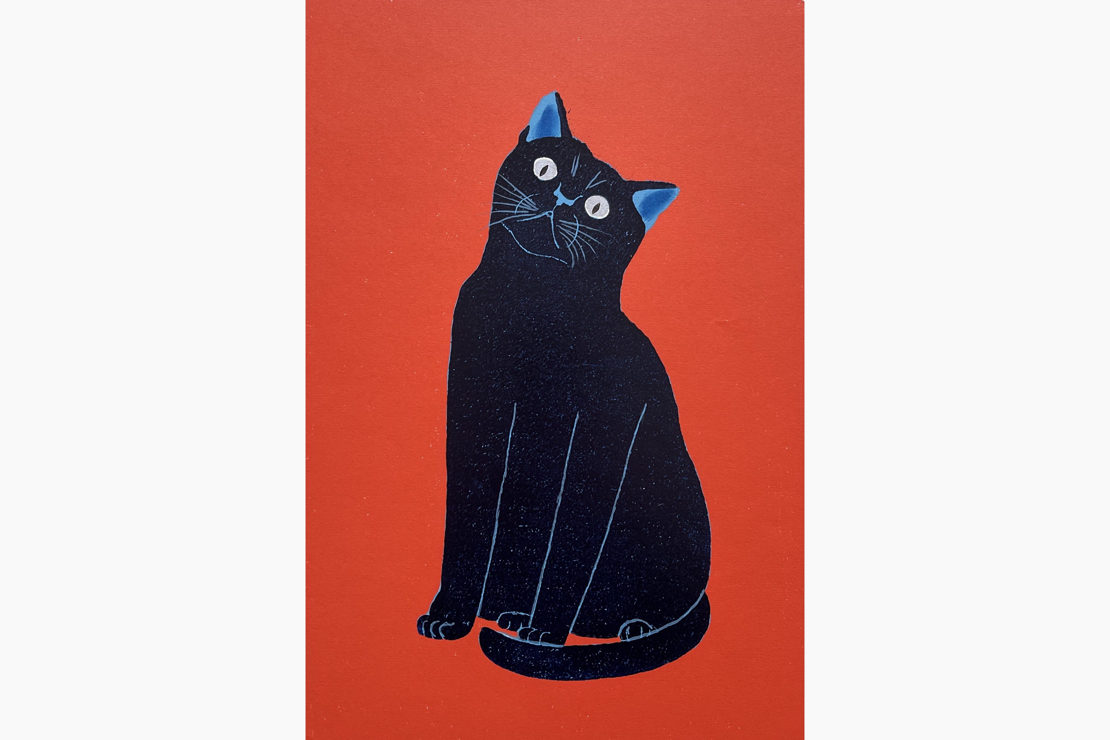 Original woodblock print - Nishida Tadashige - Cat Poses 13 - Blue Cat