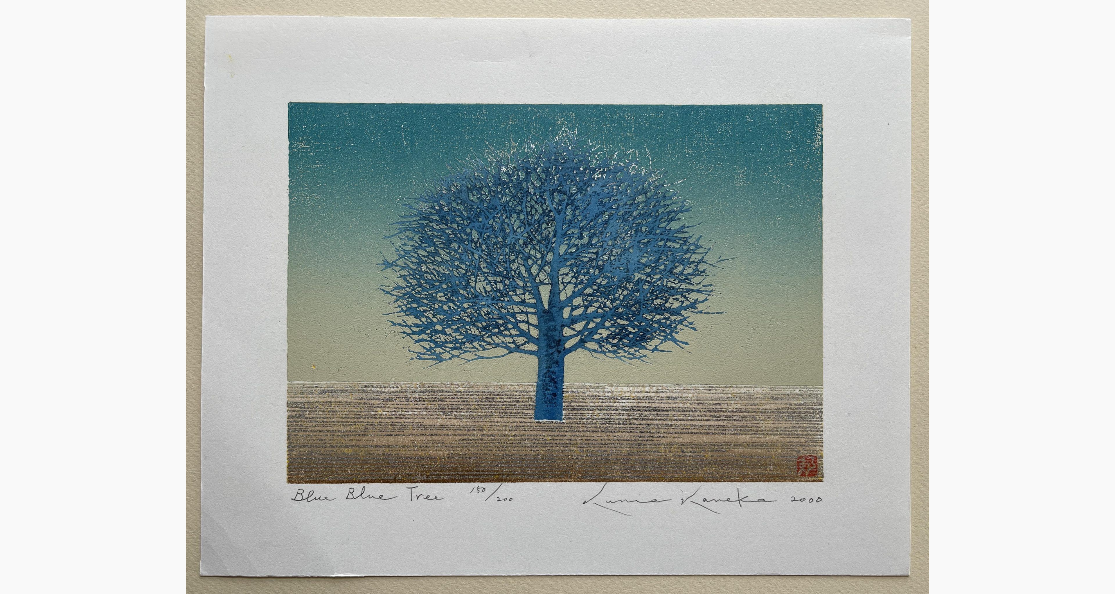 Japanese woodblock print - Kunio Kaneko - Blue Blue Tree