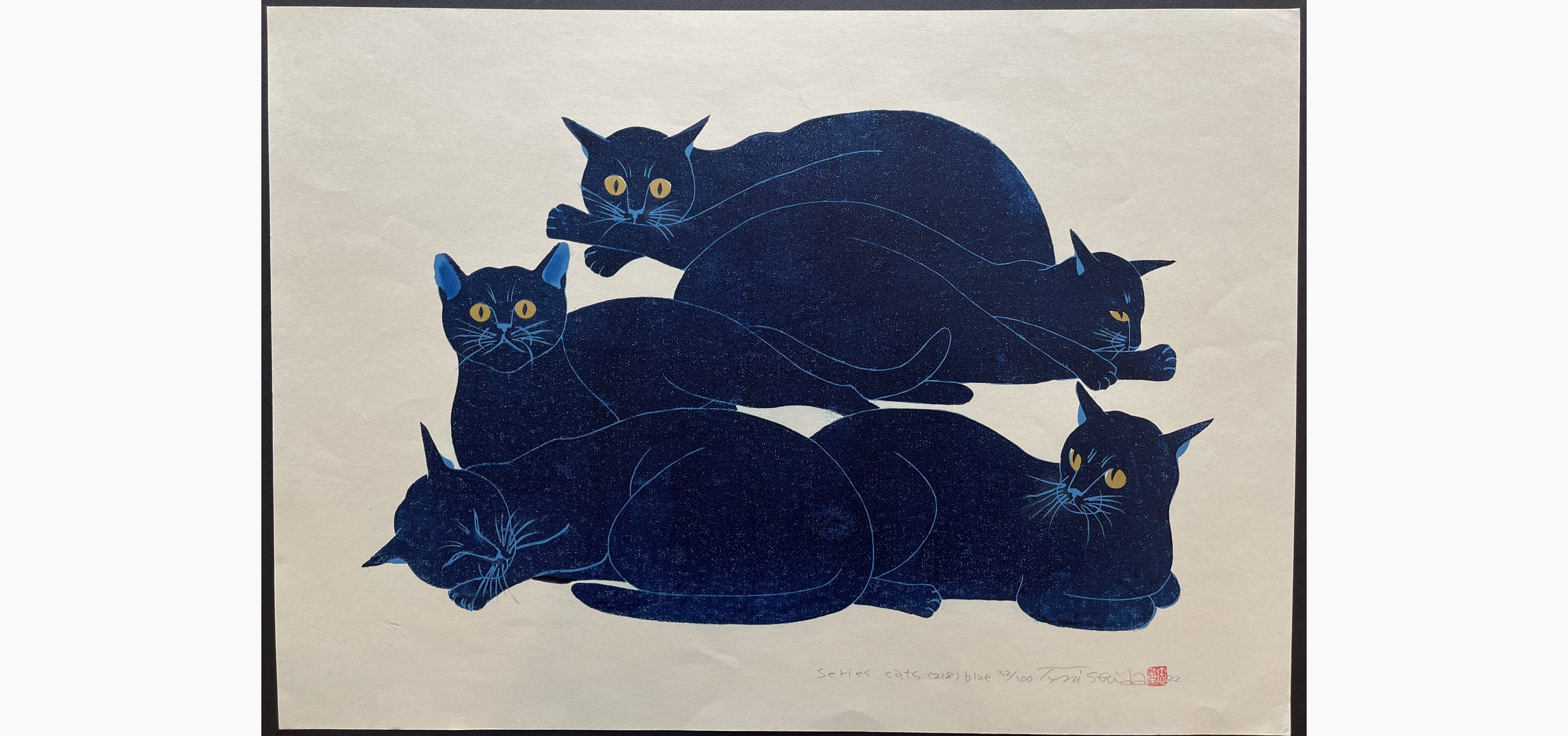 Japanese woodblock print - Nishida Tadashige - Cat Series (218) Blue