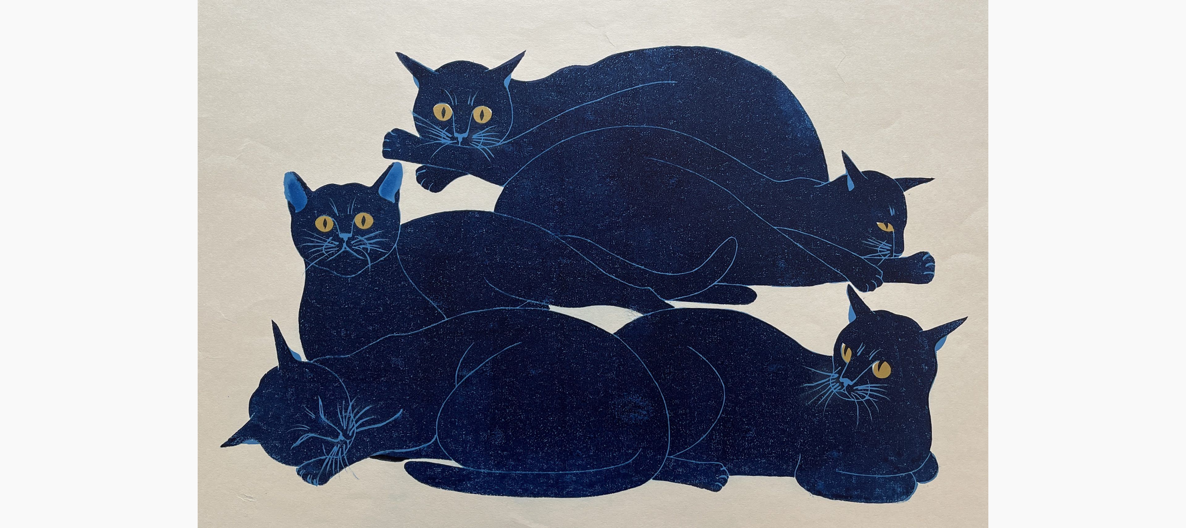 Original woodblock print - Nishida Tadashige - Cat Series (218) Blue