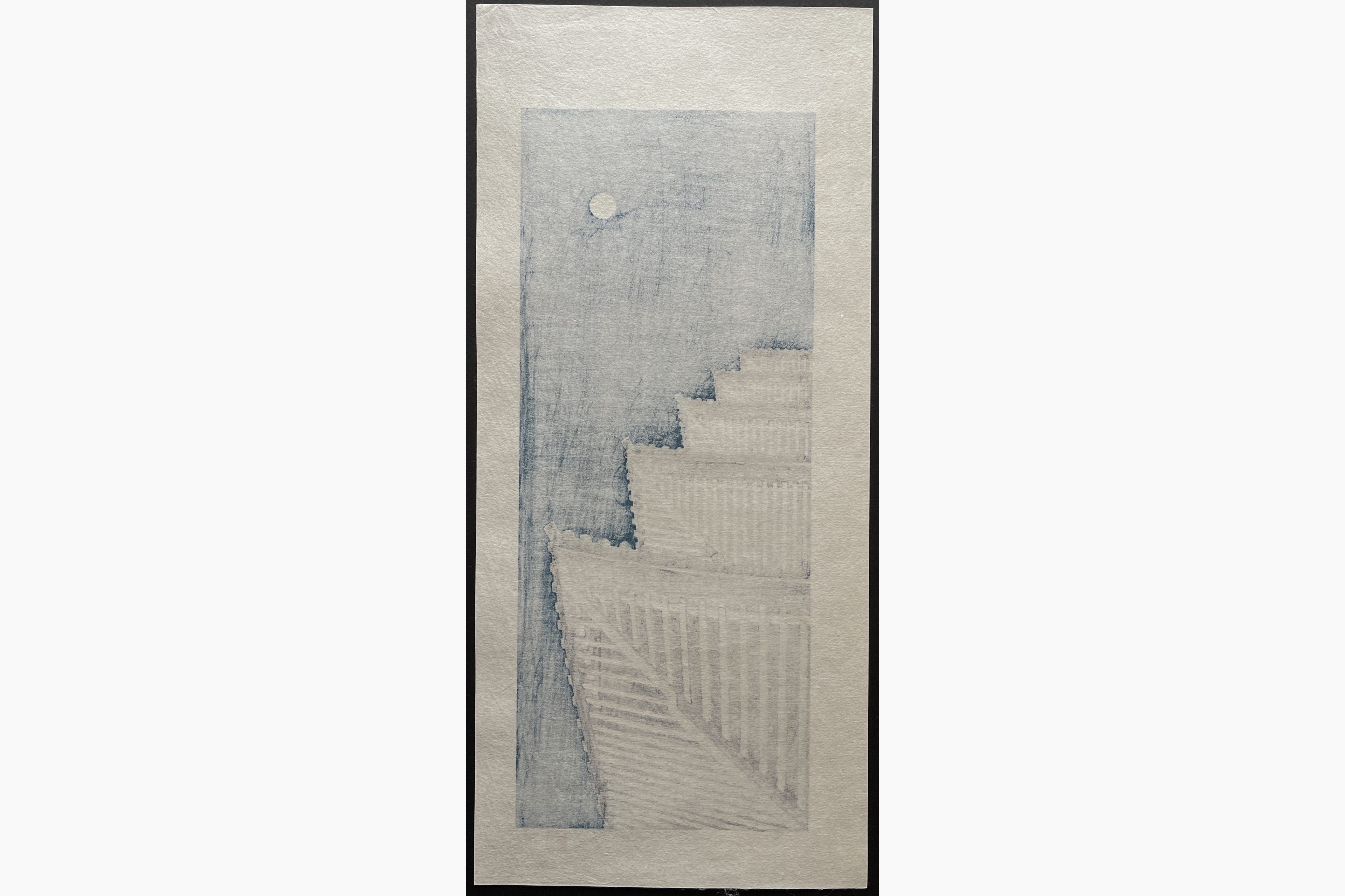 Japanese print - Teruhide Kato - Temple in moonlight