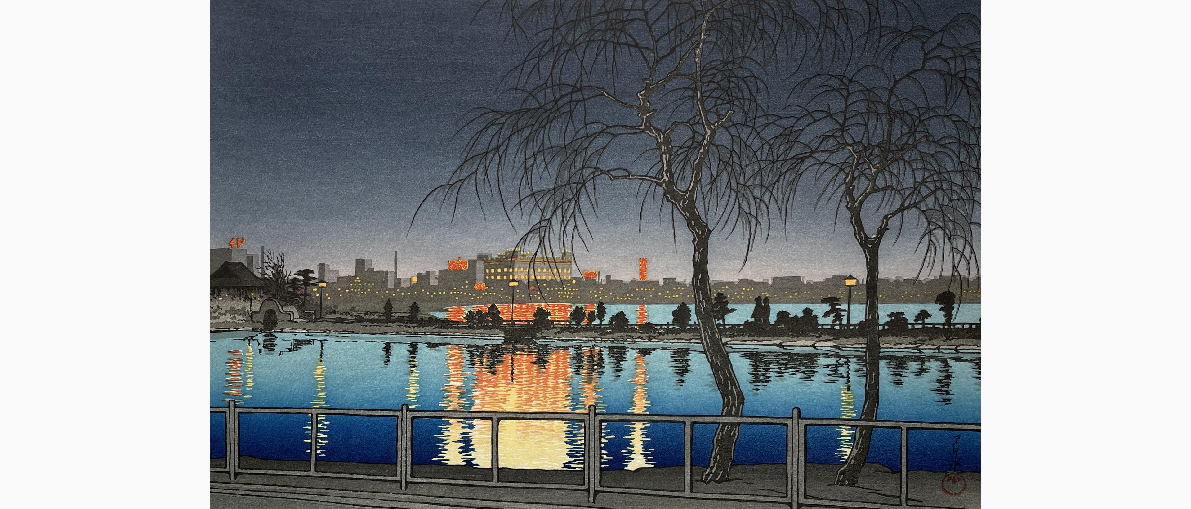 Original woodblock print - Kawase Hasui - Night at Shinobazu Pond
