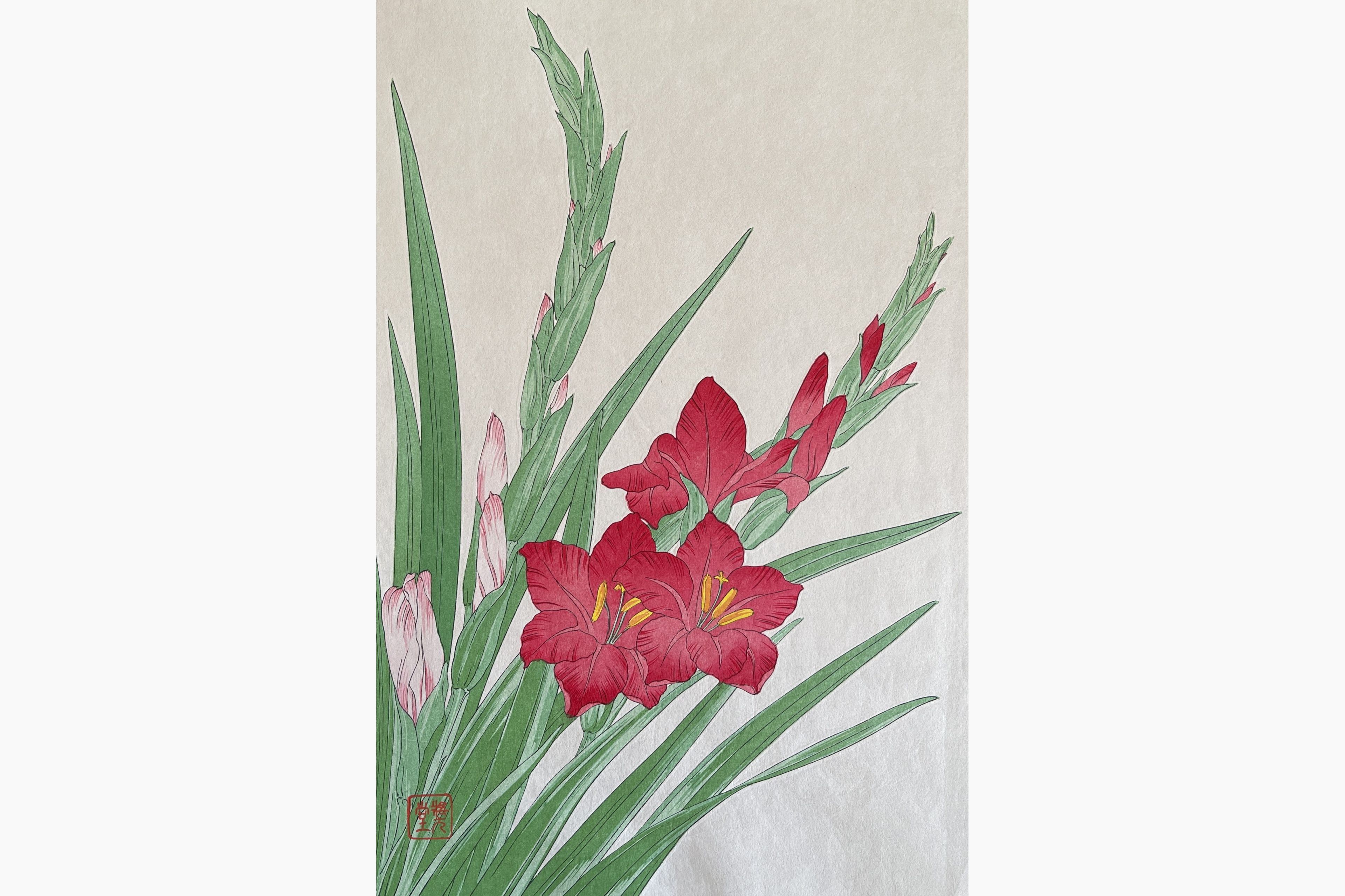 Original woodblock print - Kawarazaki Shodo - Gladiolous
