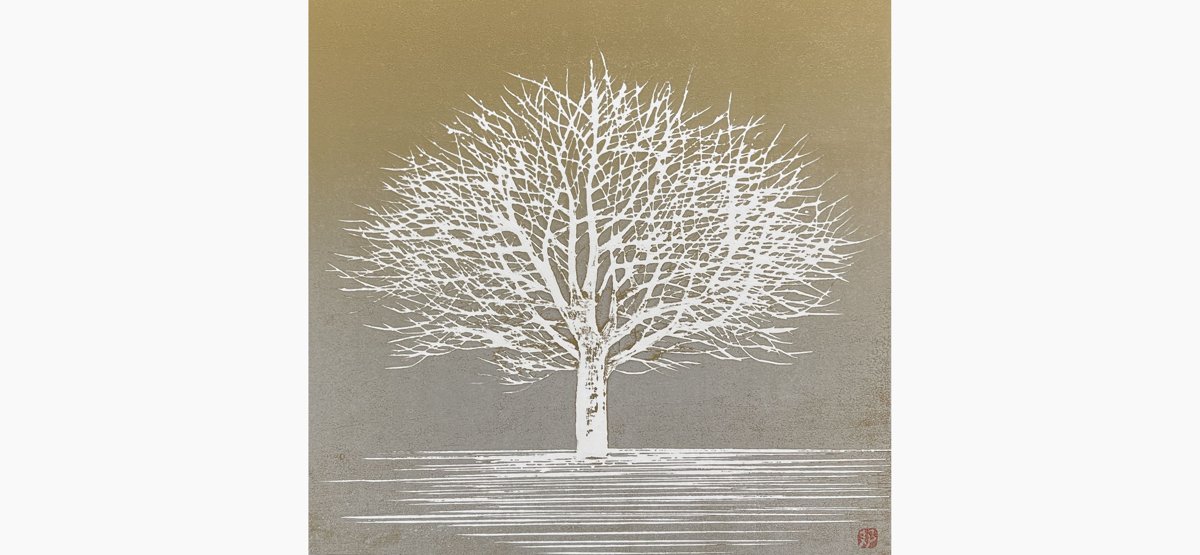 Original woodblock print - Kunio Kaneko - White White Tree 2