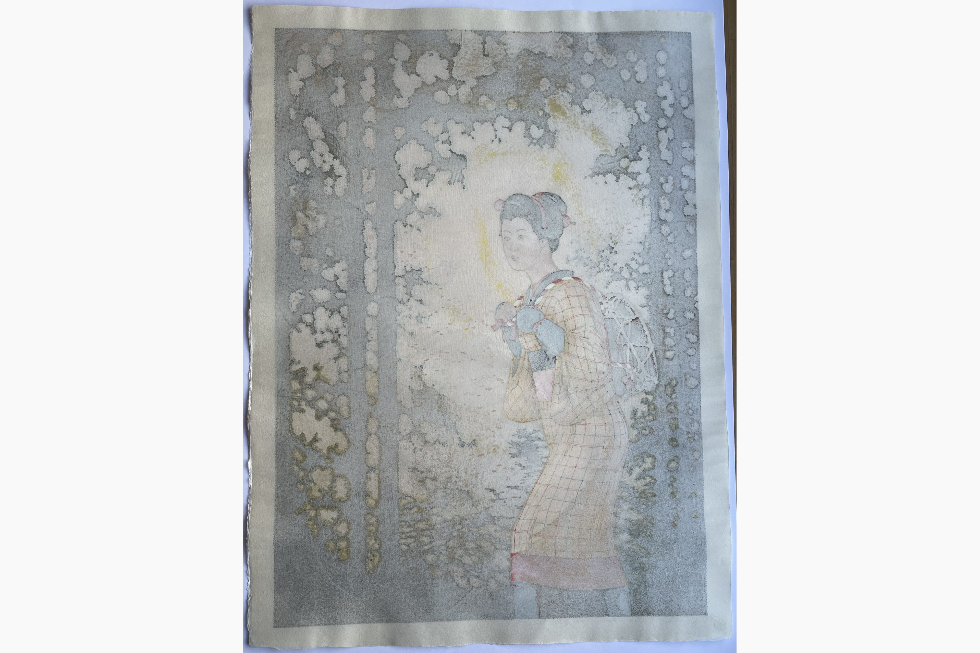 Japanese print - Toshi Yoshida - Izu Dancing Girl in Mountain