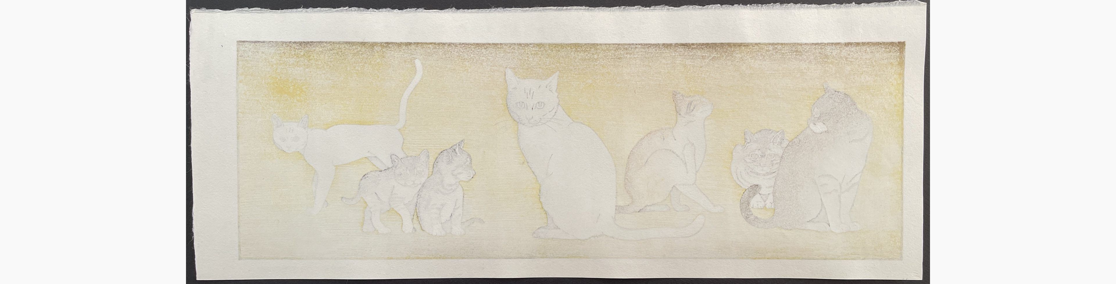 Japanese print - Tsukasa Yoshida - Seven Cats