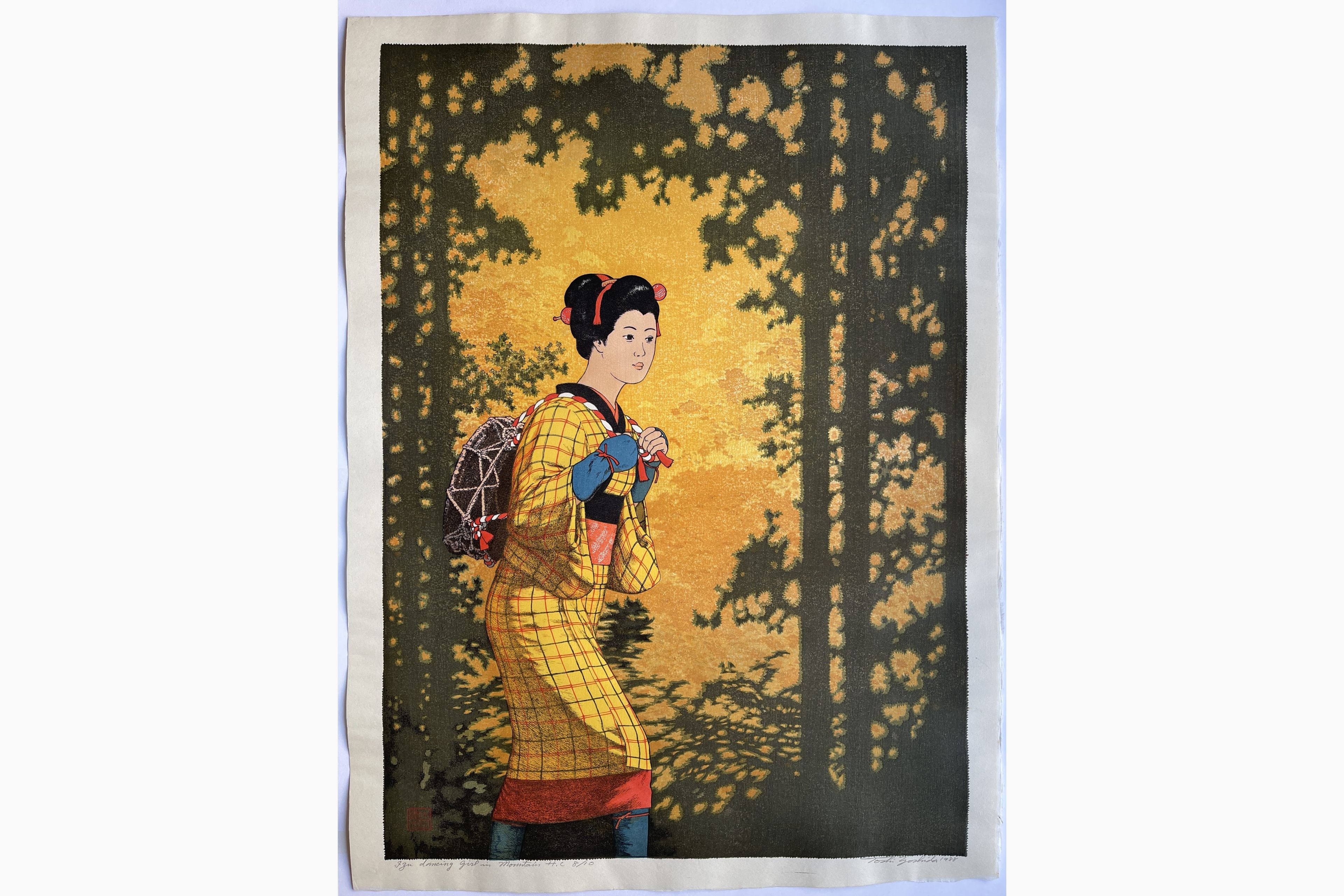 Japanese woodblock print - Toshi Yoshida - Izu Dancing Girl in Mountain