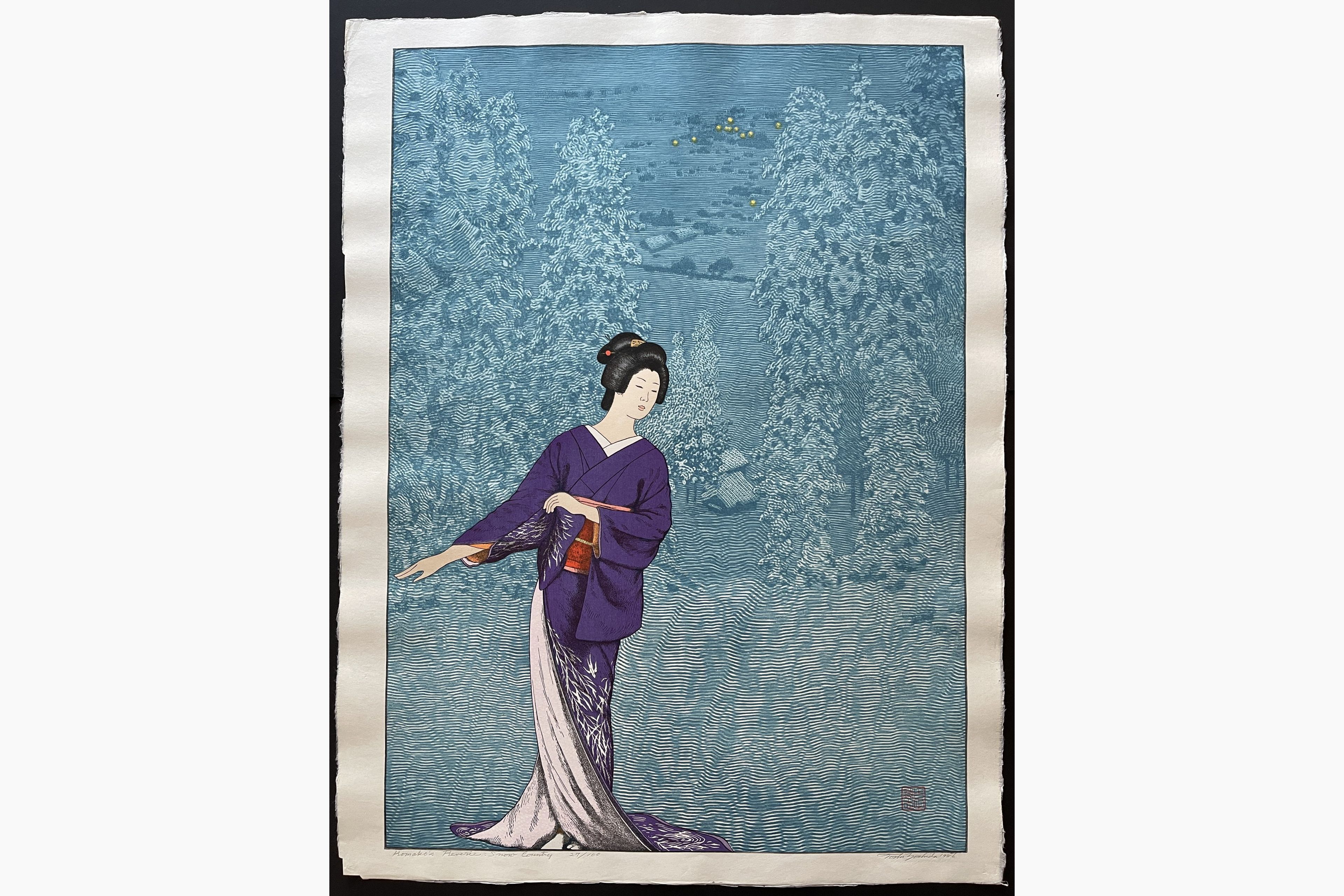 Japanese woodblock print - Toshi Yoshida - Komako's Reverie: Snow Country