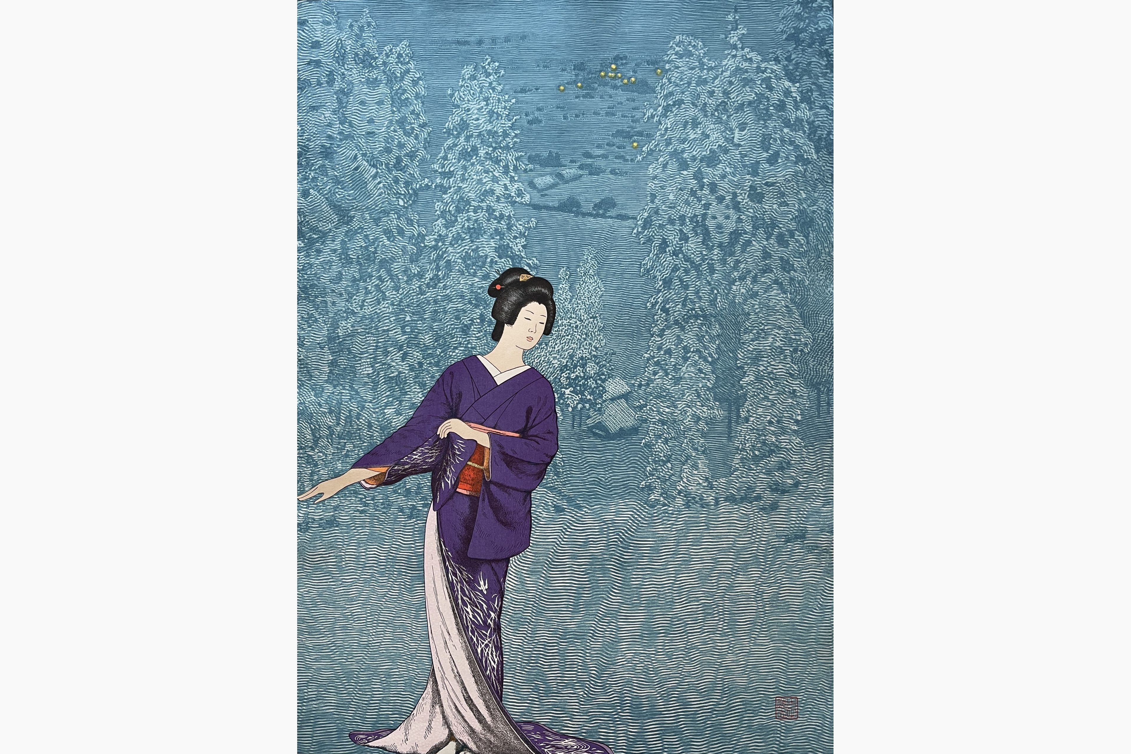 Original woodblock print - Toshi Yoshida - Komako's Reverie: Snow Country