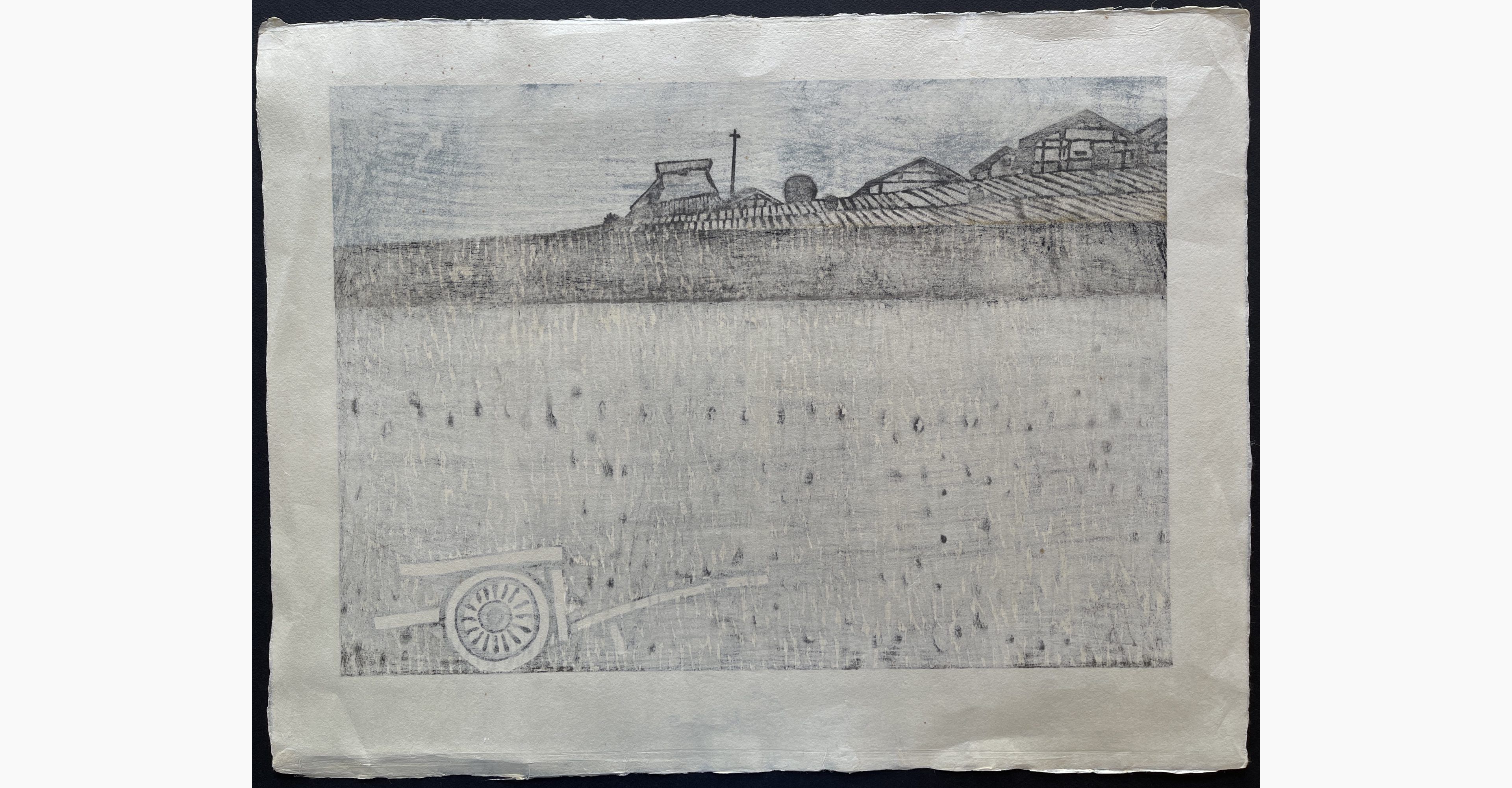 Japanese print - Junichiro Sekino - Fujikawa: Farmhouses
