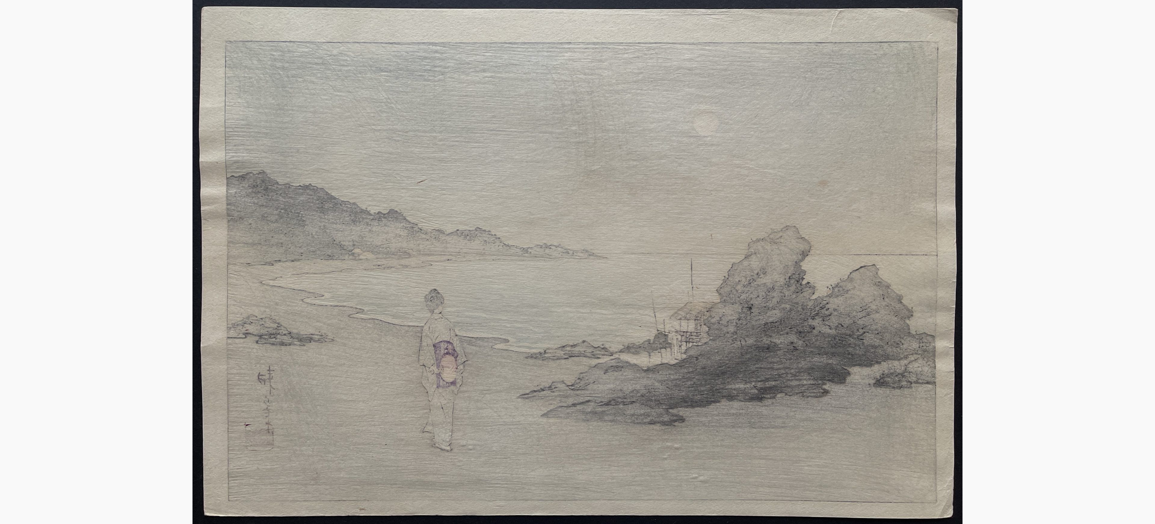 Japanese print - Koho Shoda - Woman on a Beach by Moonlight