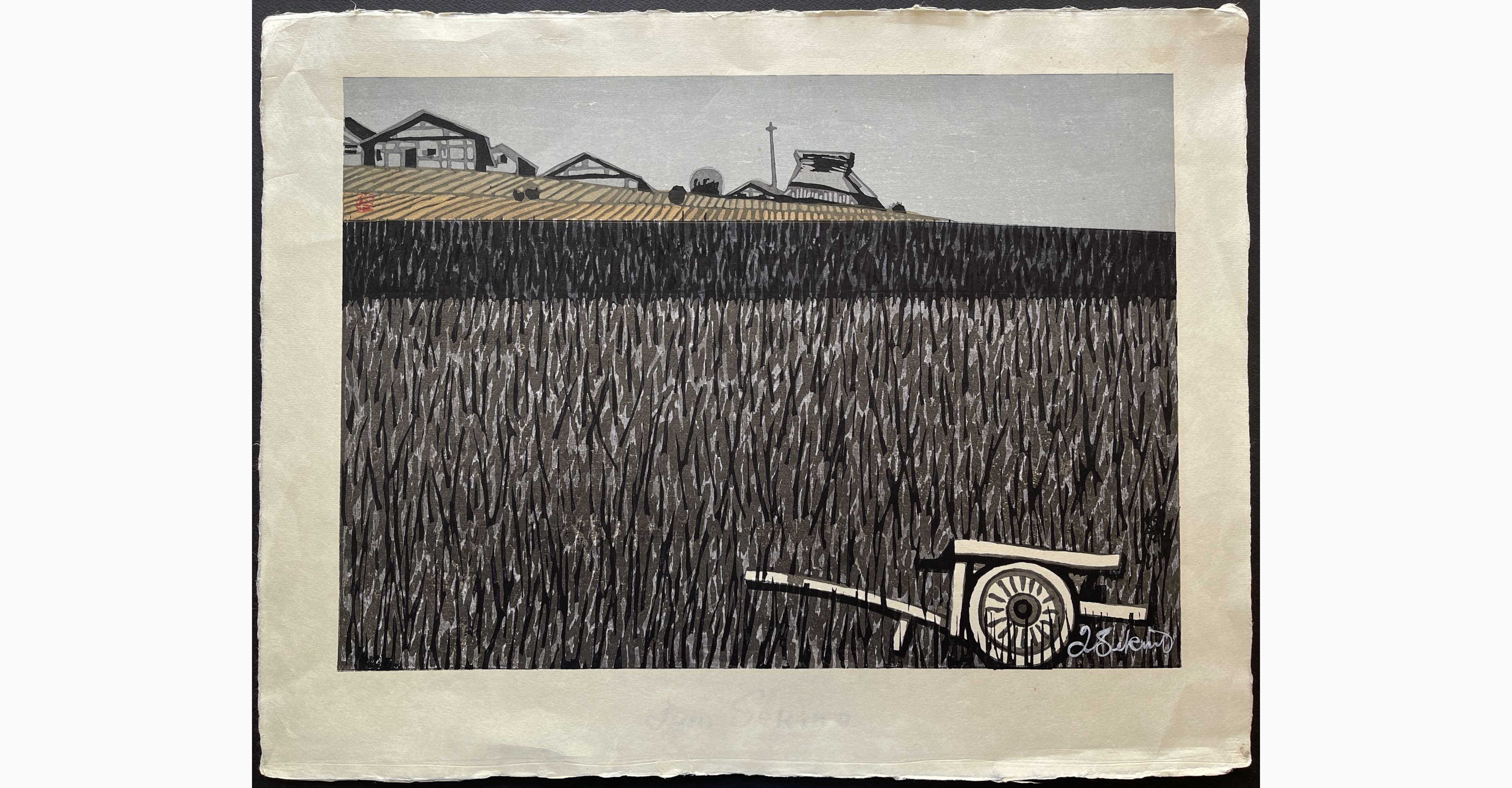 Japanese woodblock print - Junichiro Sekino - Fujikawa: Farmhouses