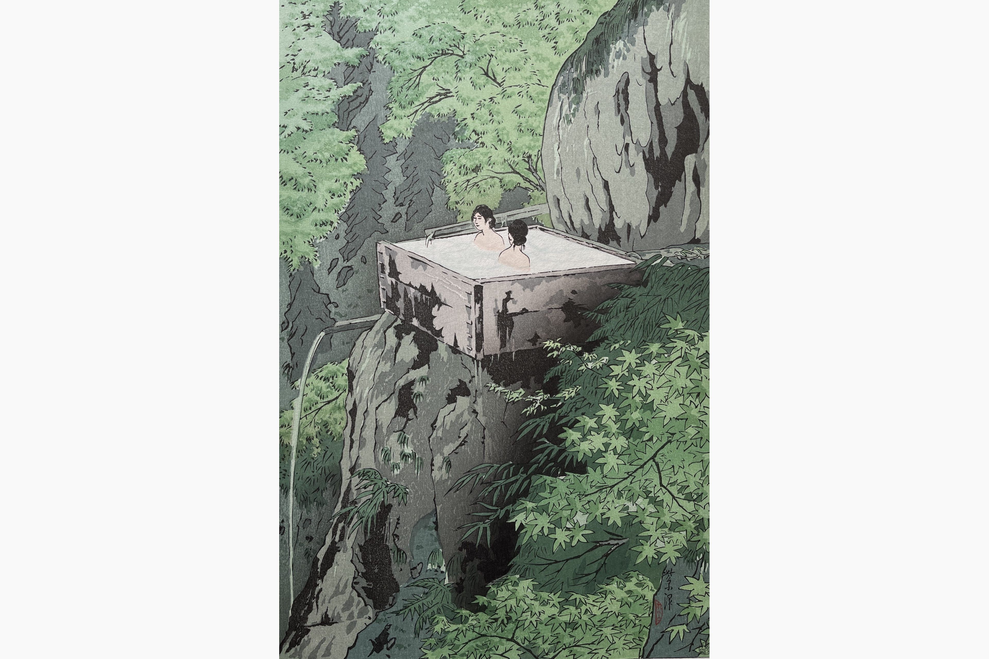 Original woodblock print - Kasamatsu Shiro - Shirahone Hotspring, Shinshu