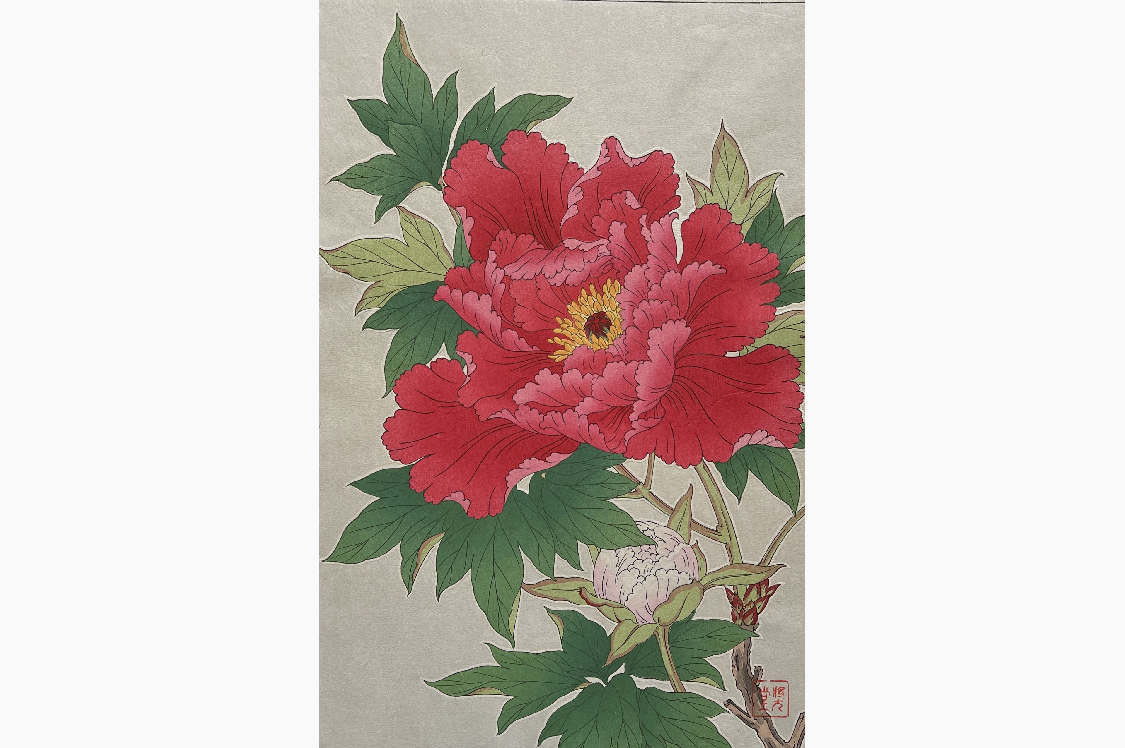 Original woodblock print - Kawarazaki Shodo - Peony