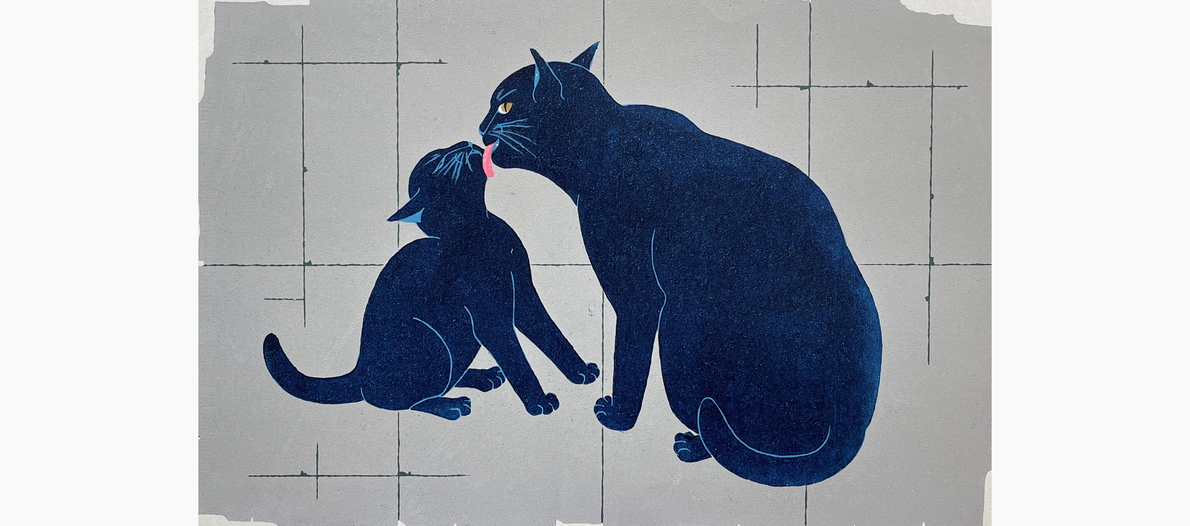 Original woodblock print - Nishida Tadashige - Cat Series (213) Kinship