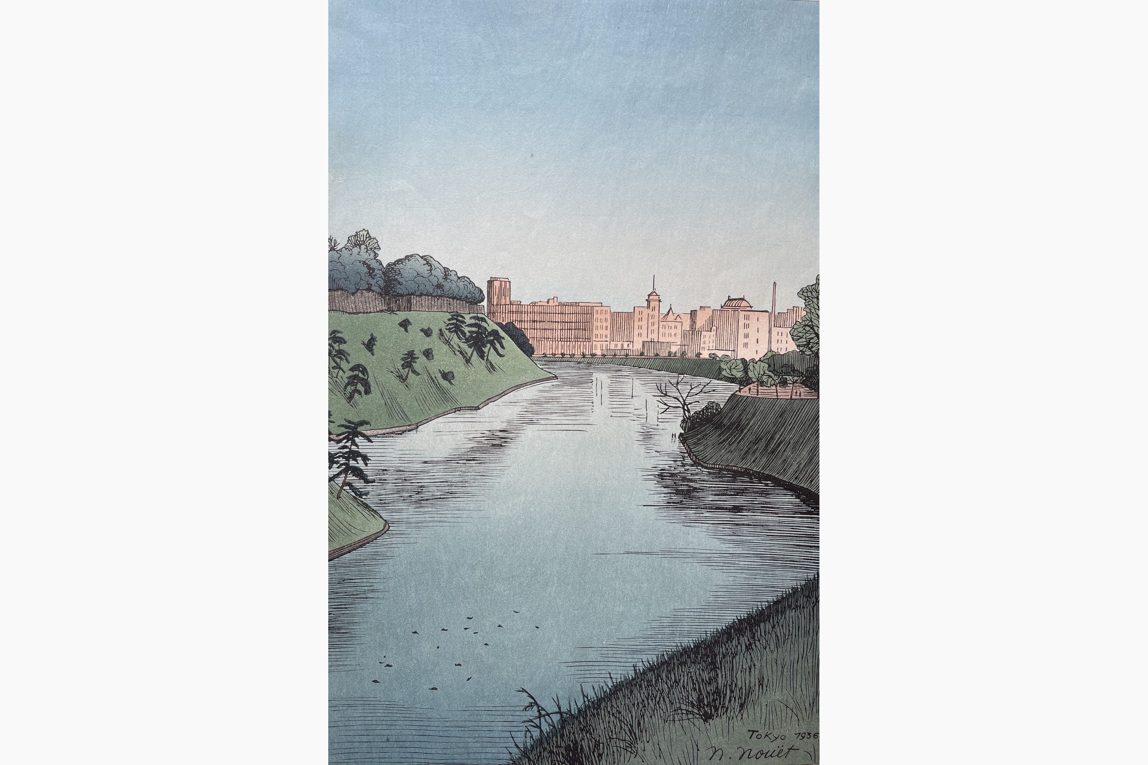 Original woodblock print - Noel Nouet - Benkei Moat