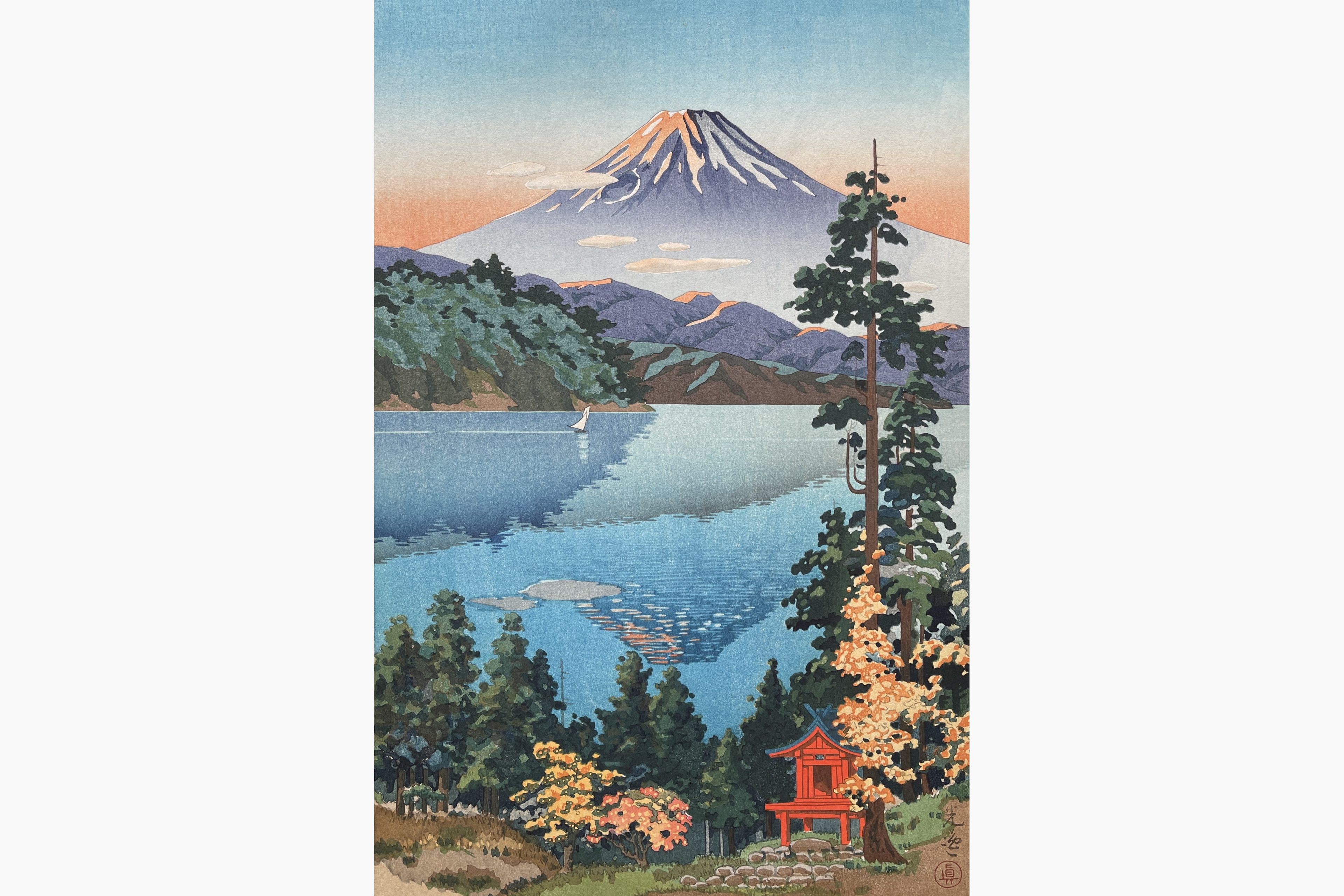 Original woodblock print - Tsuchiya Koitsu - Lake Ashi in Hakone in Early Autumn
