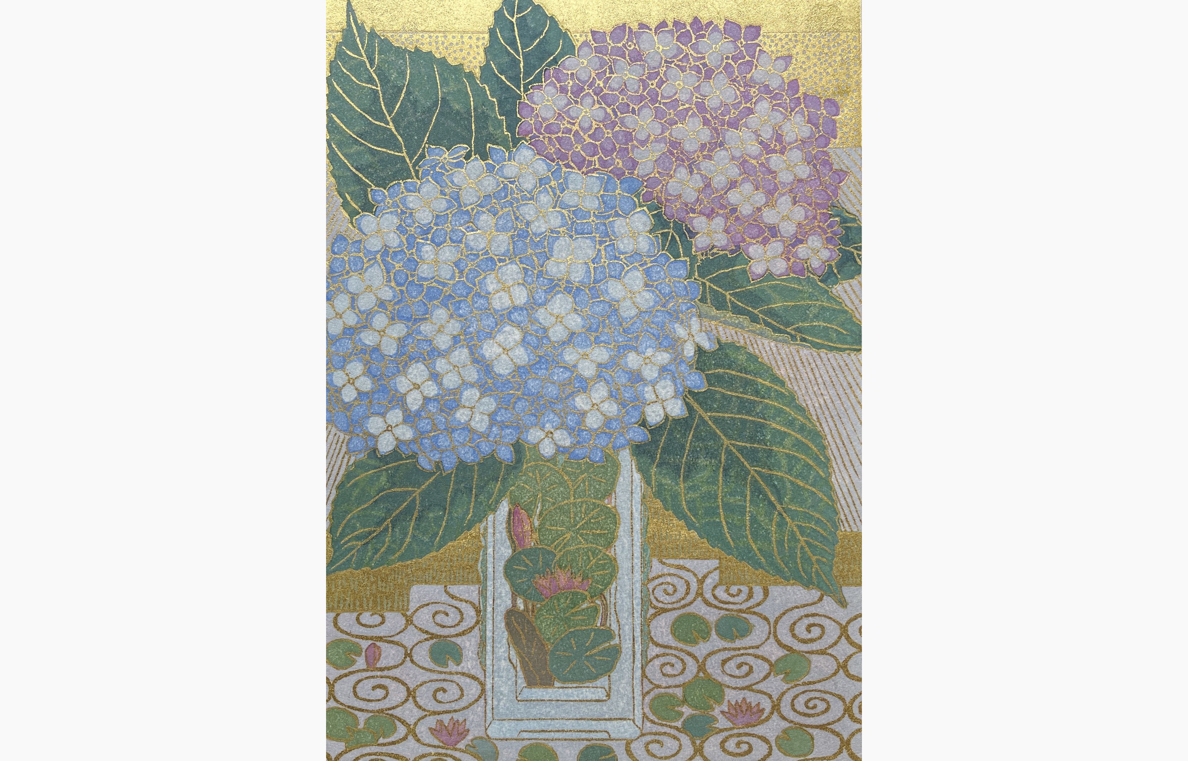 Original woodblock print - Yosaku Sekino - Ajisai (Haikon)