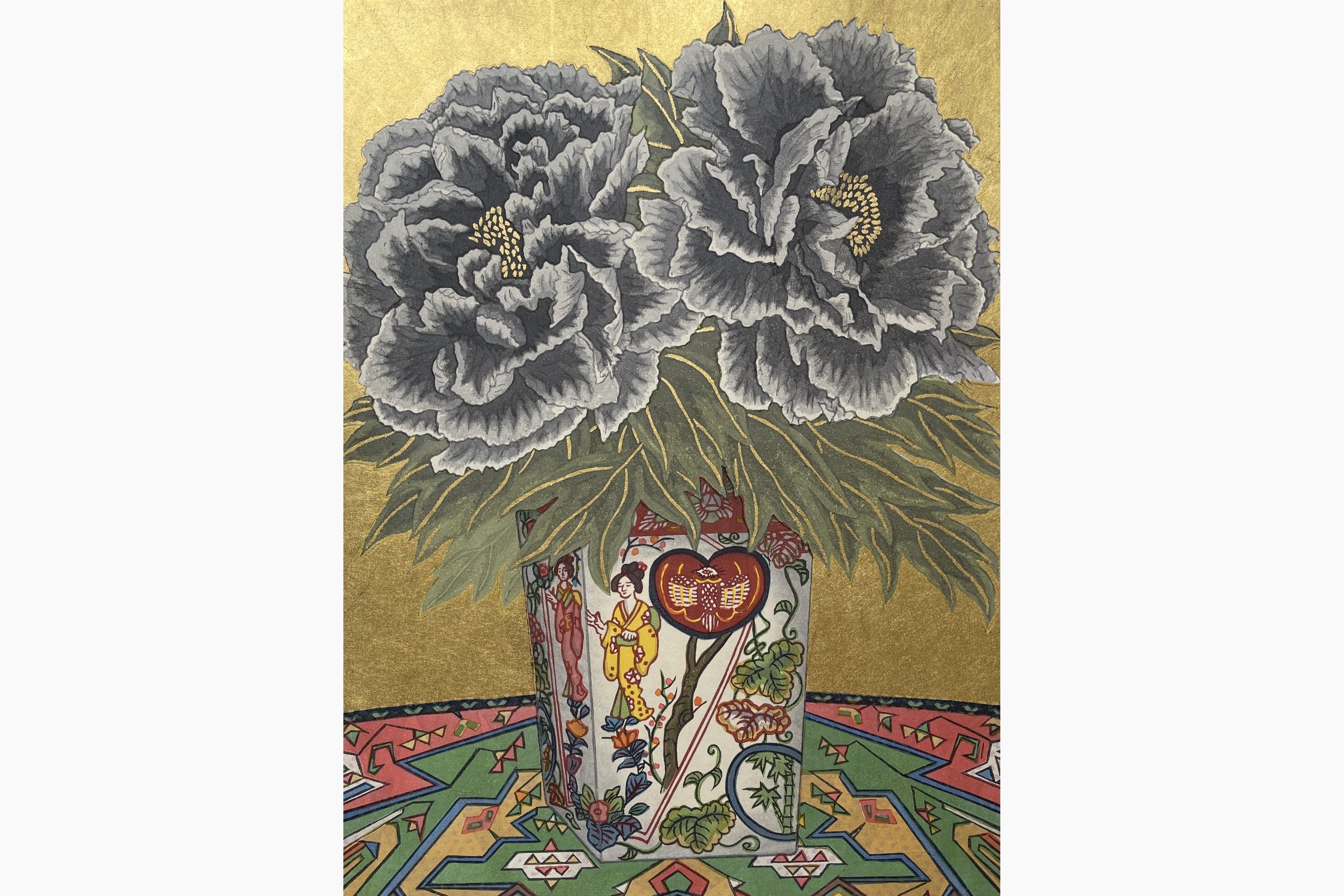 Original woodblock print - Yosaku Sekino - Black Peony