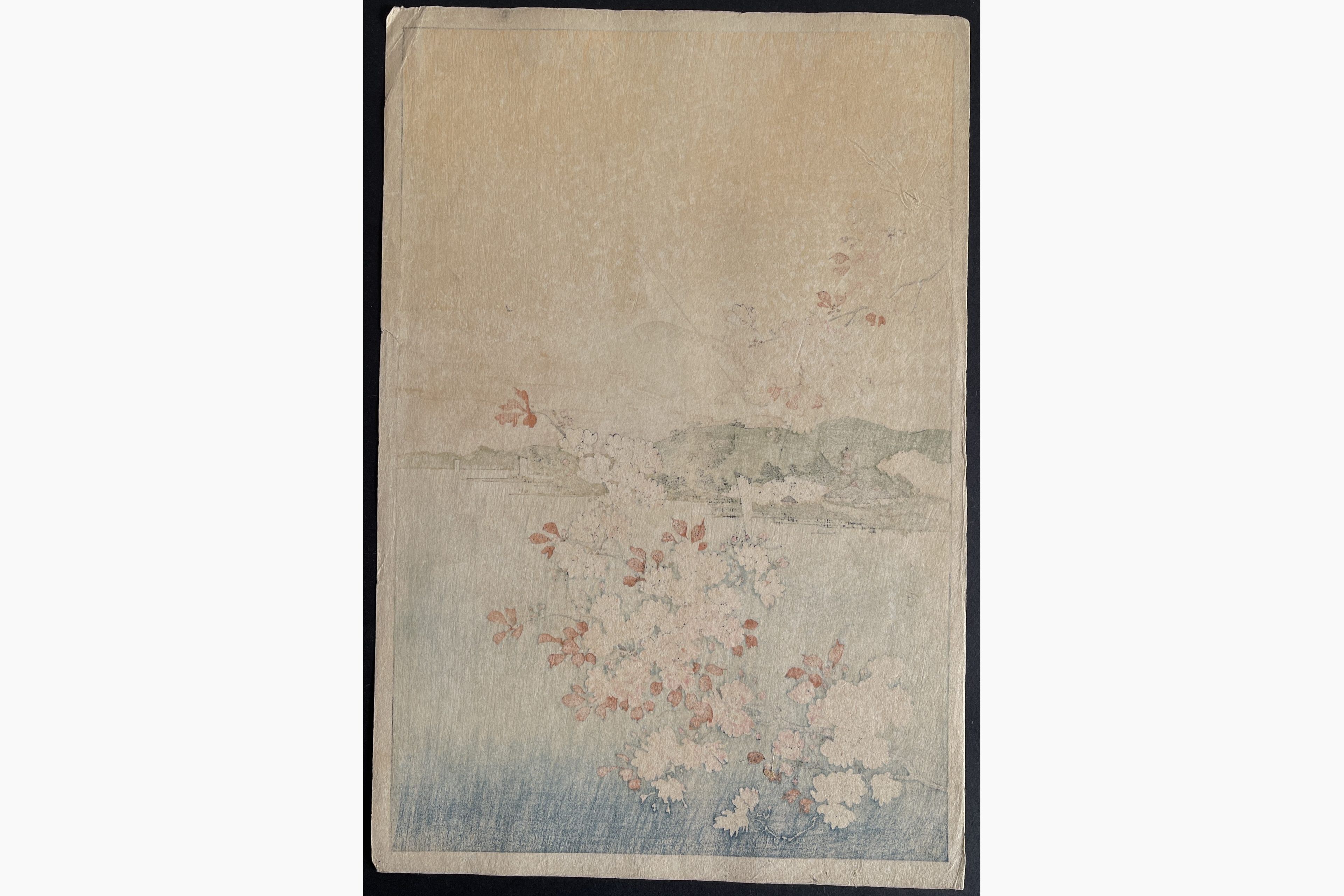 Japanese print - Gesso Yoshimoto - Cherry Trees above the Water