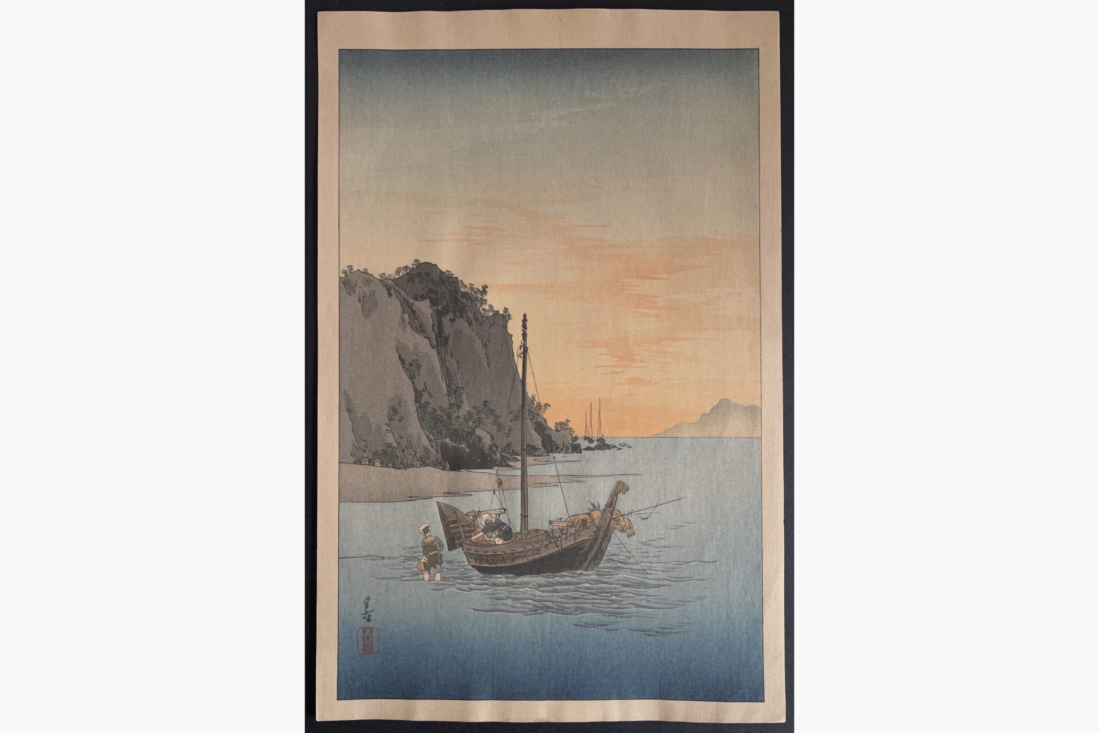 Japanese woodblock print - Gesso Yoshimoto - Fisherman Returning