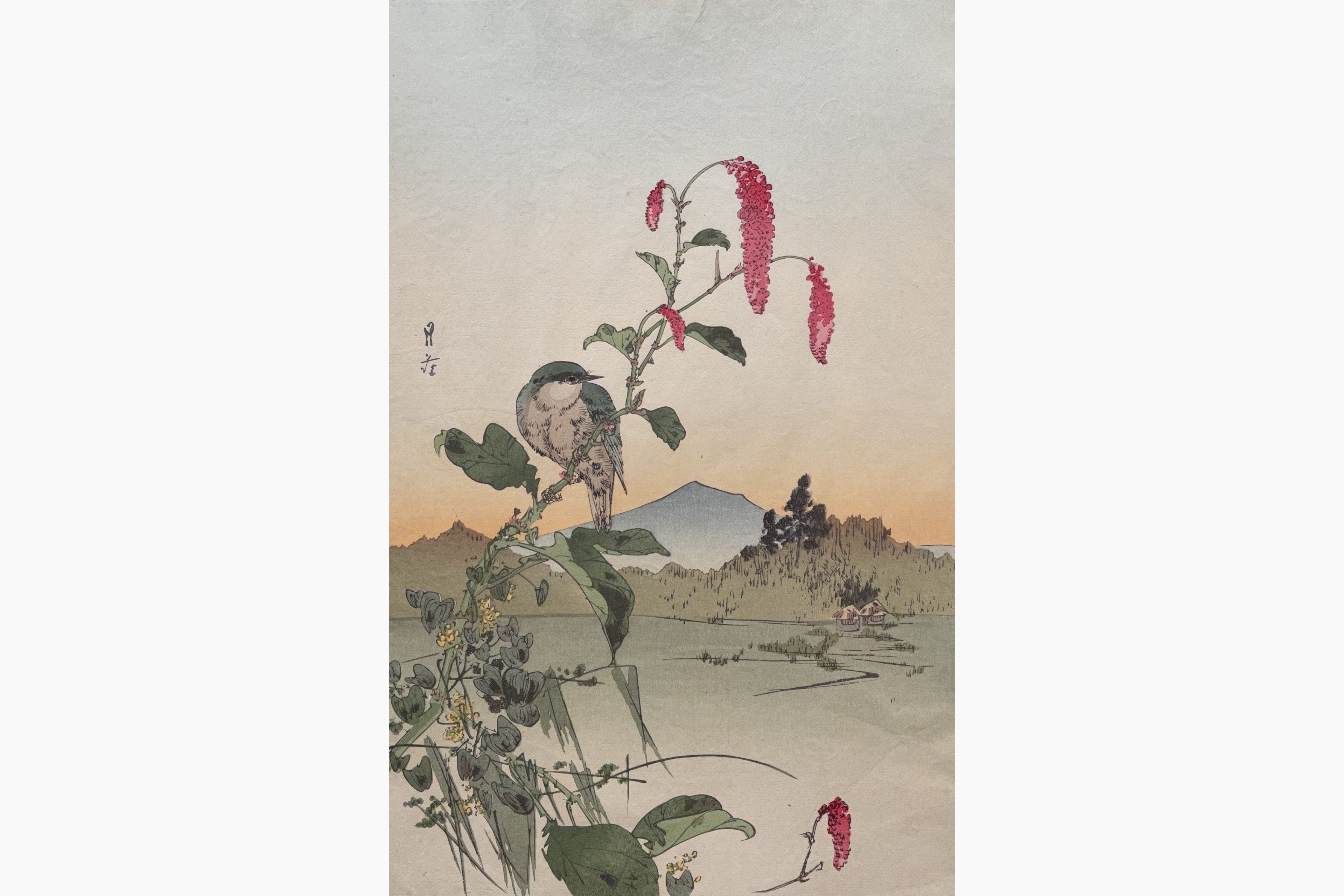 Original woodblock print - Gesso Yoshimoto - A Bunting