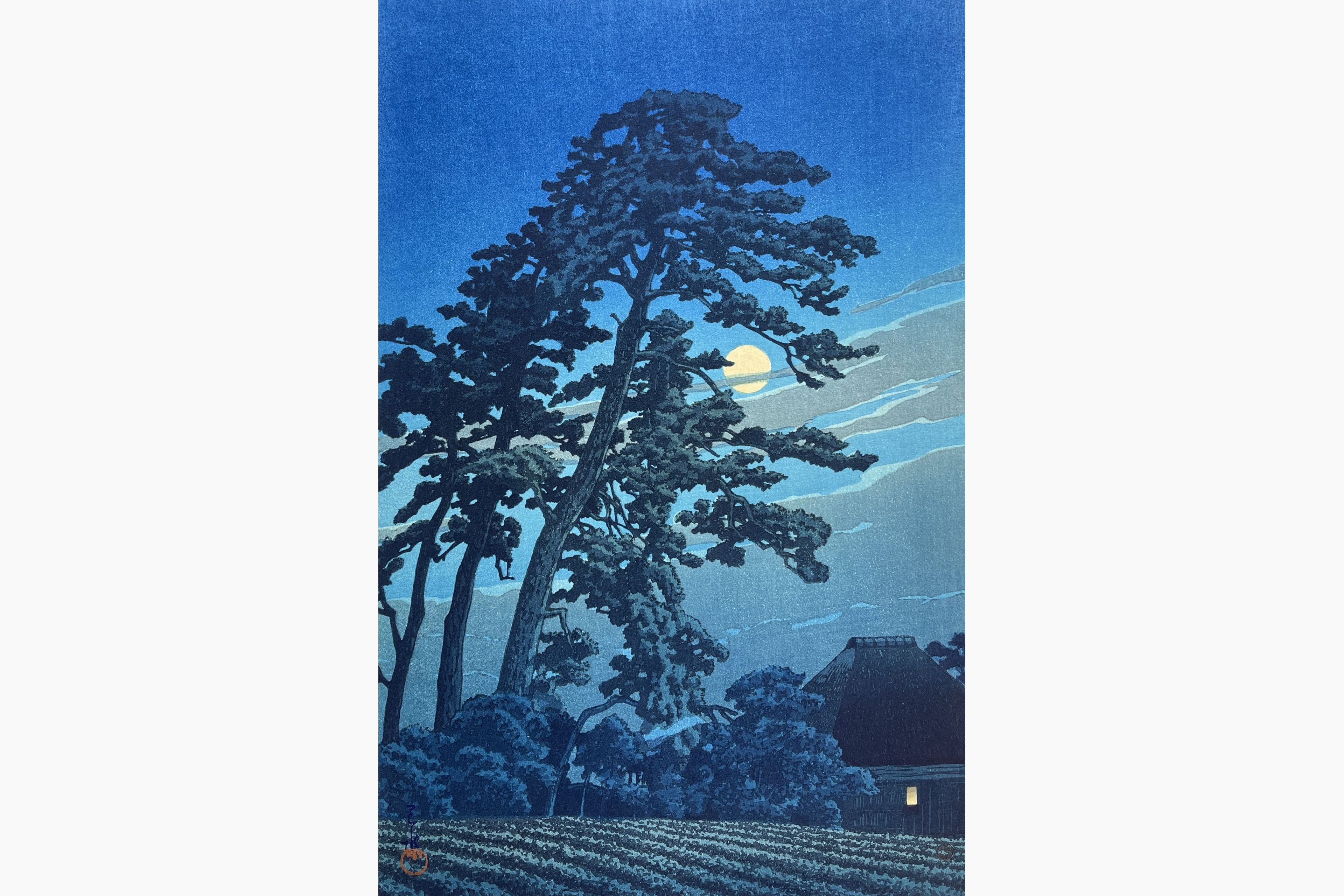 Original woodblock print - Kawase Hasui - Moon at Magome