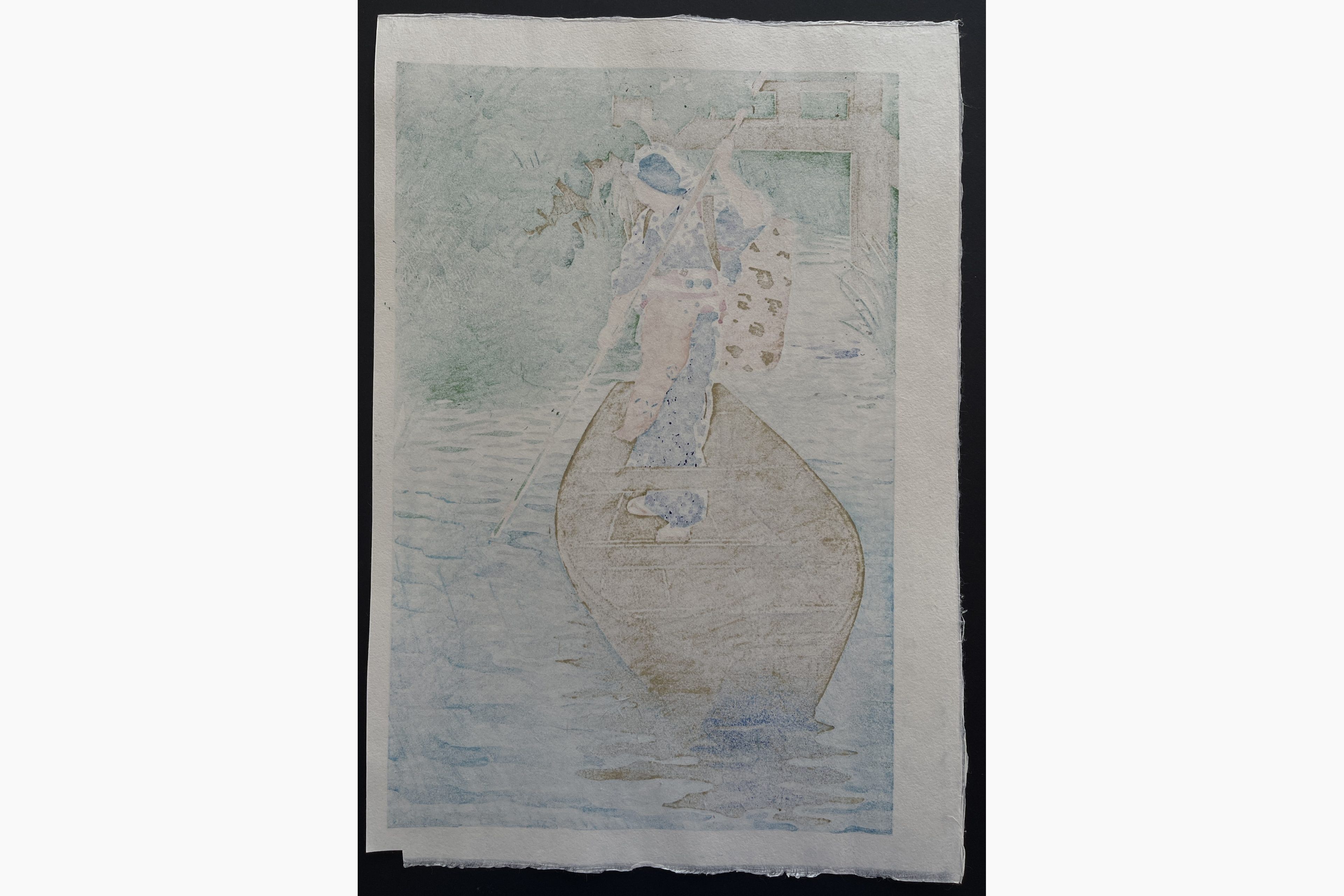 Japanese print - Kasamatsu Shiro - Itako, the Lakeside Village