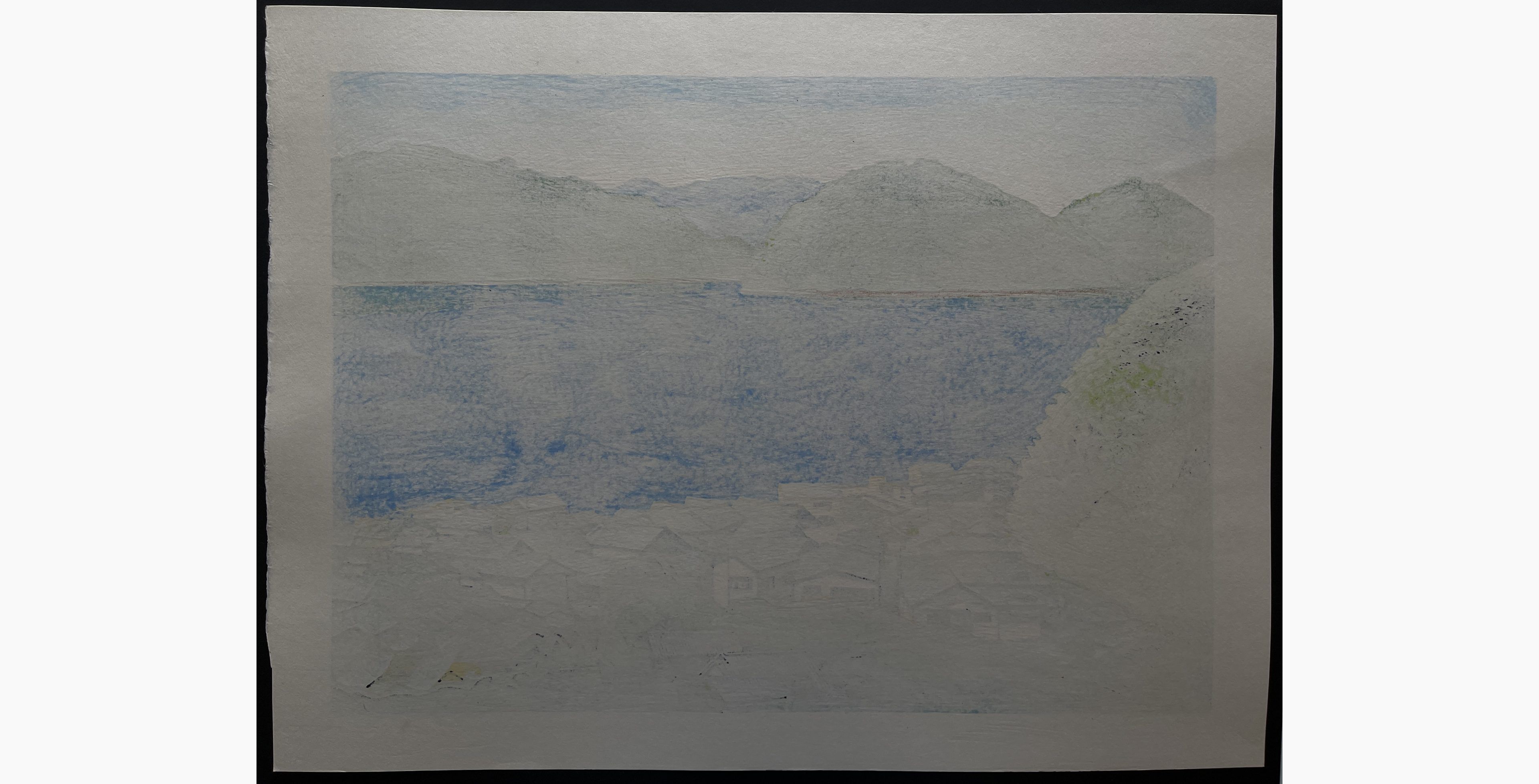 Japanese print - Koichi Maeda - Village near the Seto Inland Sea