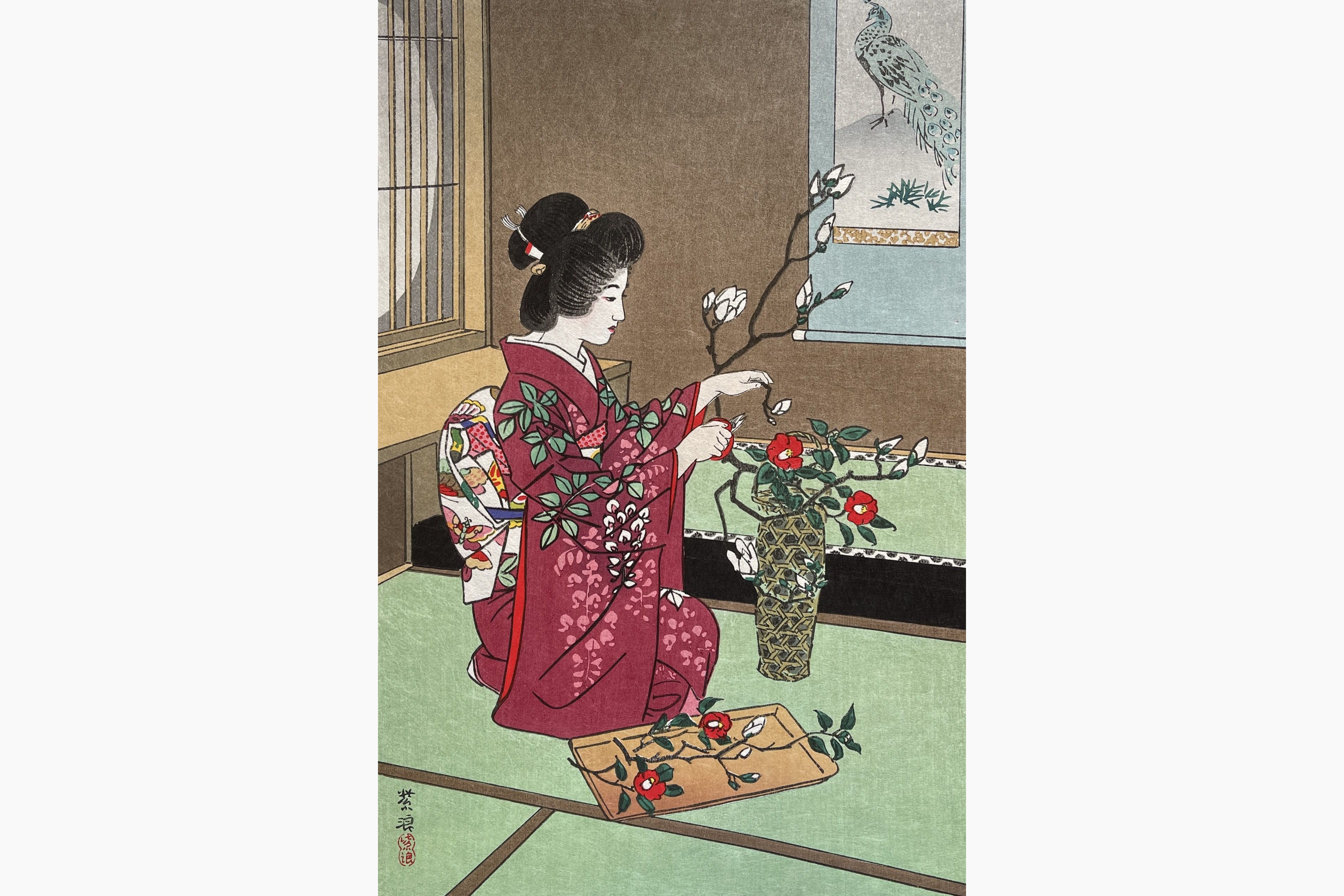 Original woodblock print - Kasamatsu Shiro - Flower Arrangement