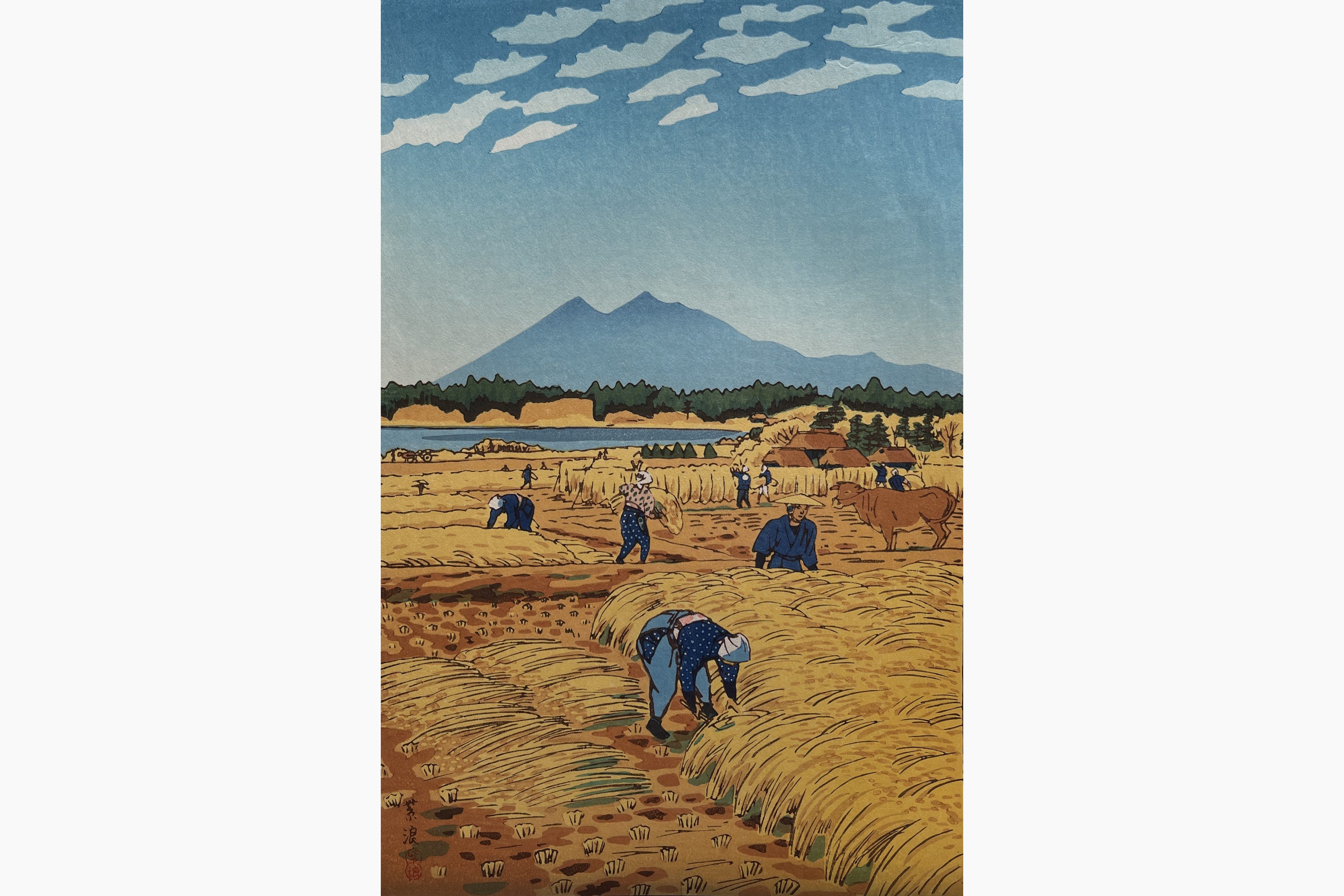 Original woodblock print - Kasamatsu Shiro - Rice harvesting