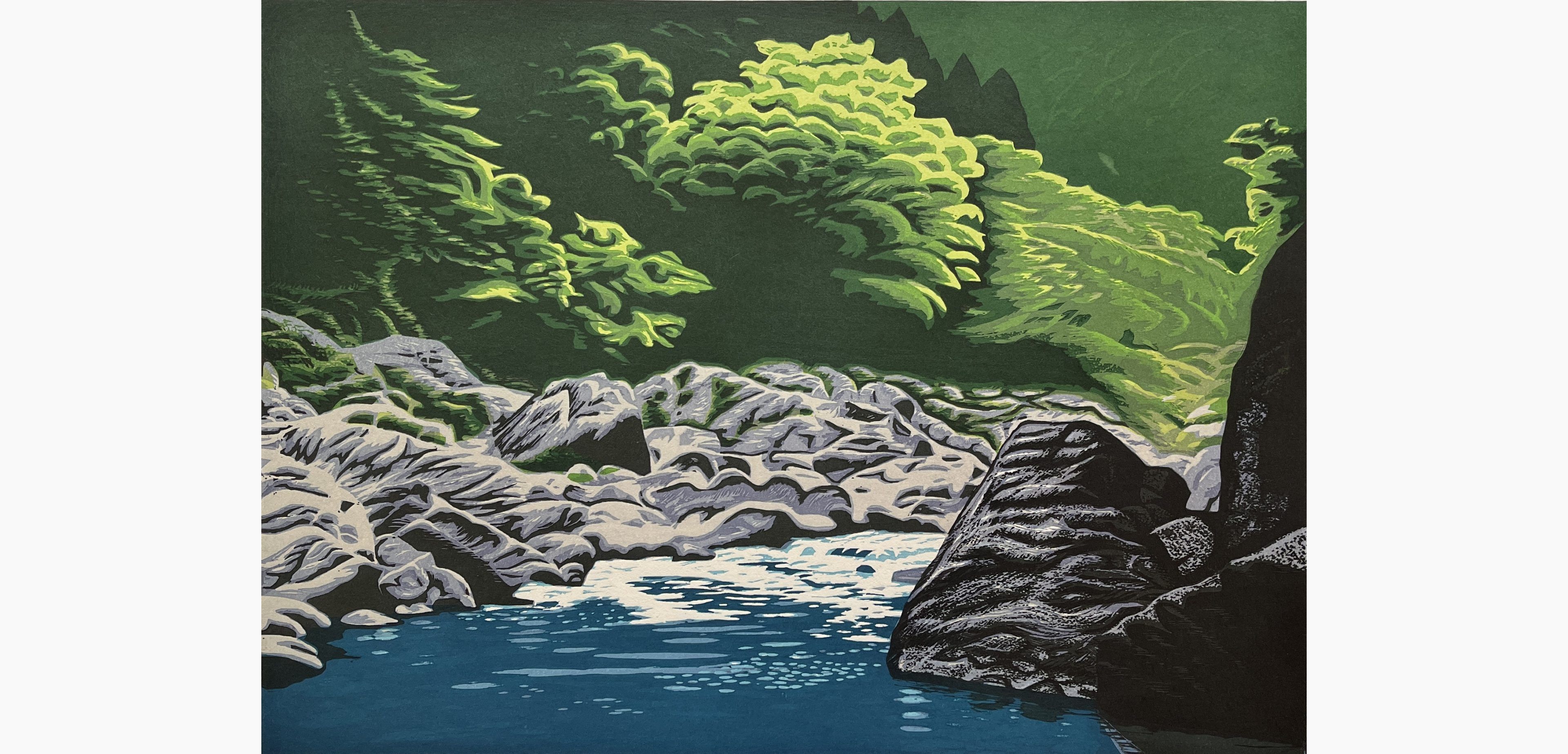 Original woodblock print - Koichi Maeda - Green Stream