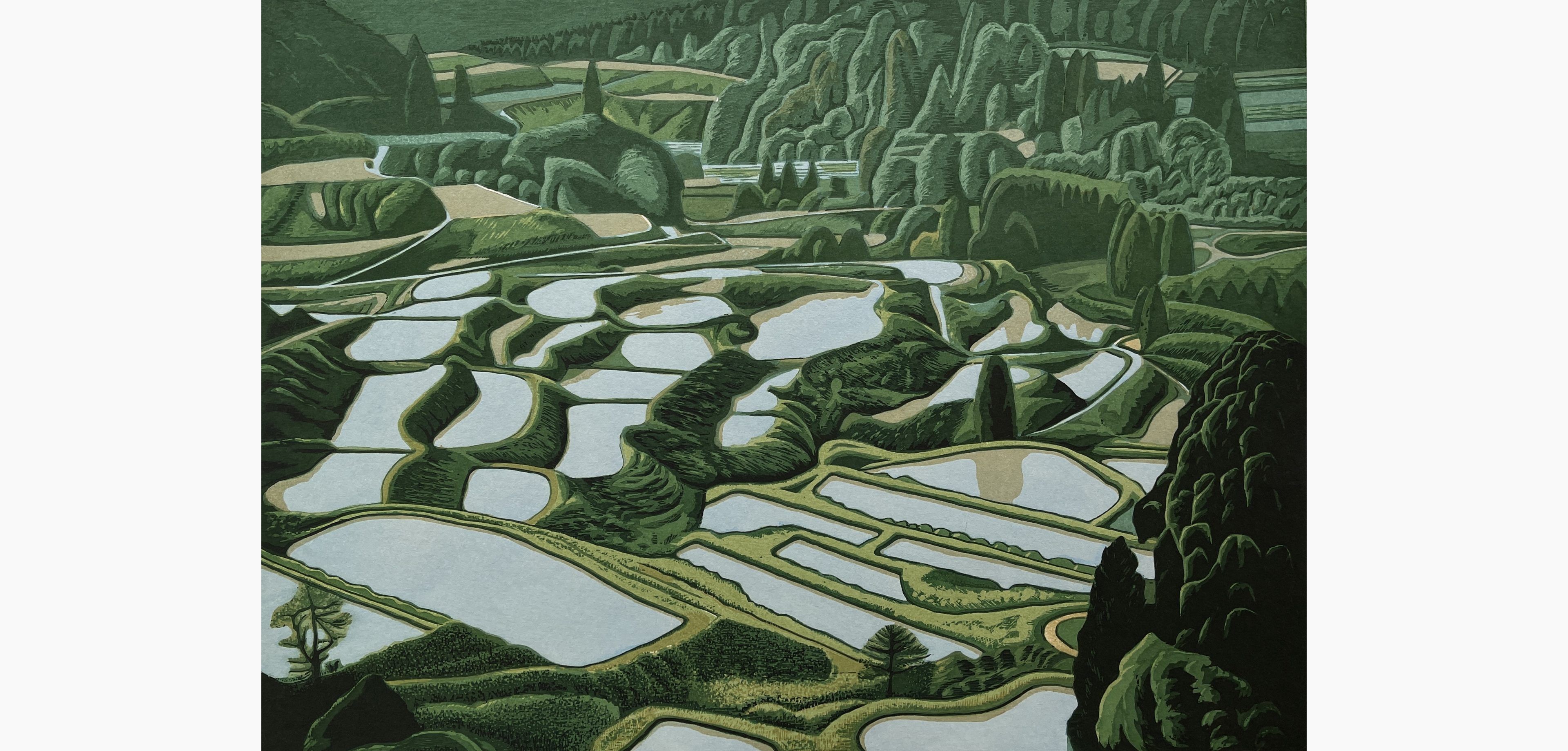 Original woodblock print - Koichi Maeda - Rice Terraces in Hoshitoge (Niigata, Tokamachi)