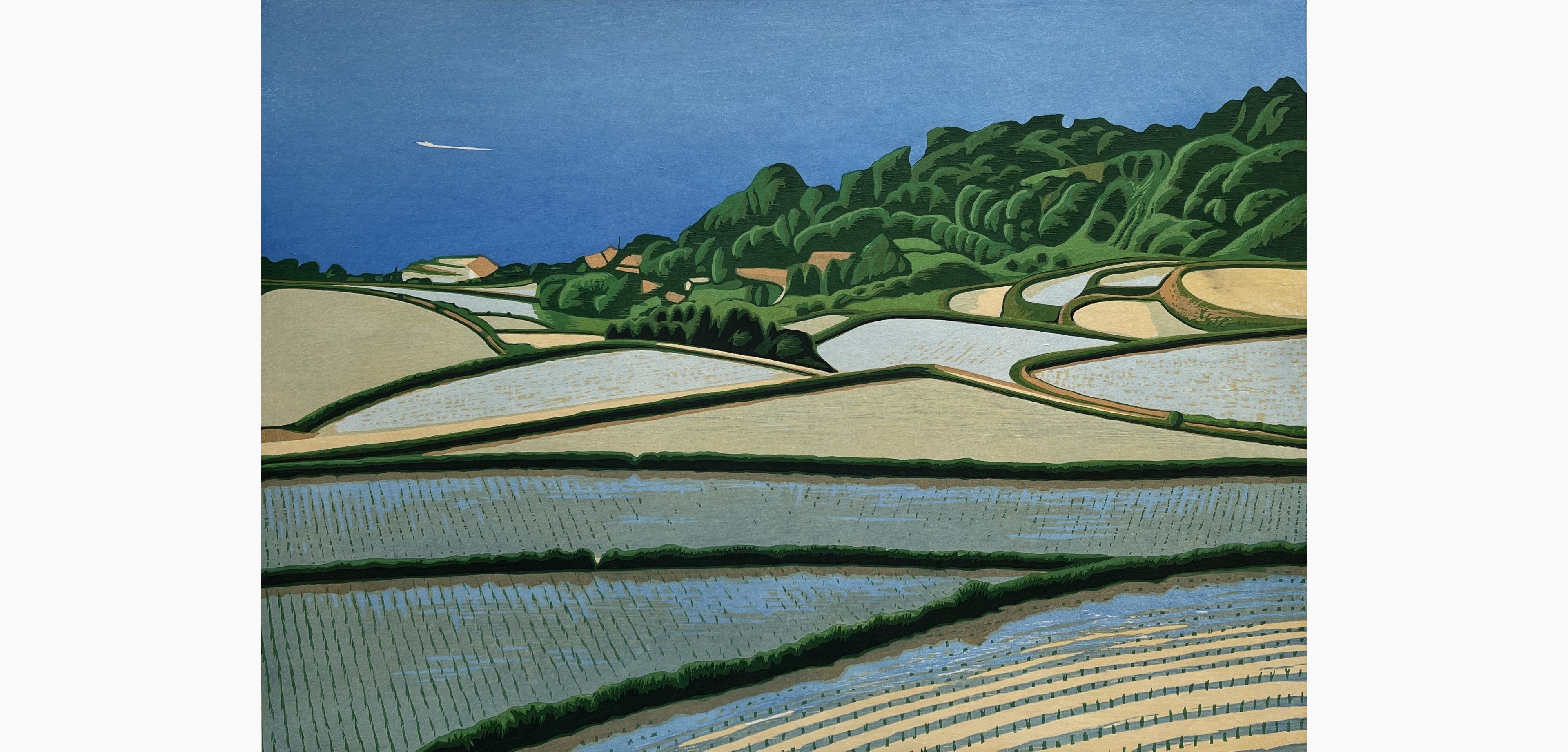 Original woodblock print - Koichi Maeda - Rice Terraces Where the Sea Breeze Blows