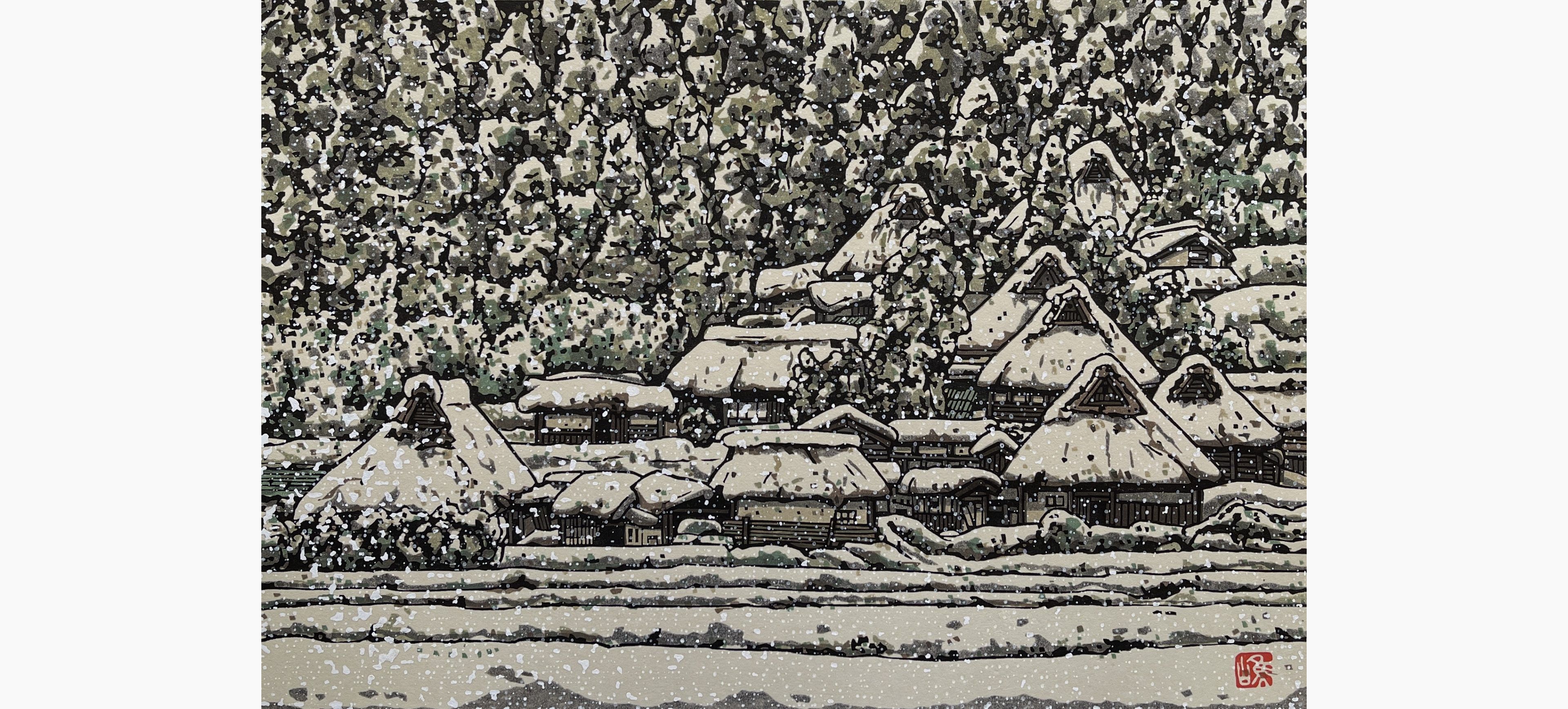 Original woodblock print - Nishijima Katsuyuki - Snow in Makino