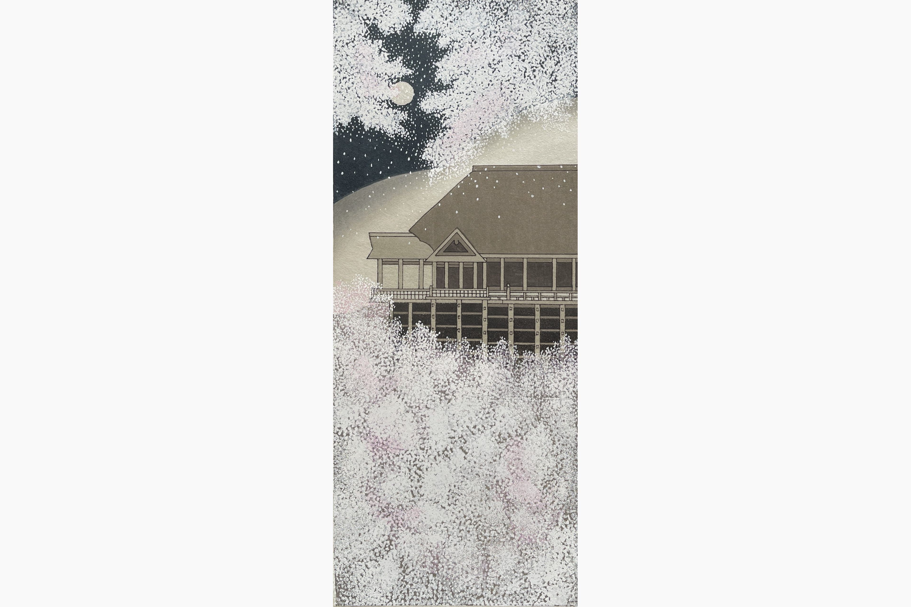 Original woodblock print - Teruhide Kato - Kiyomizu-dera. Temple in moonlight