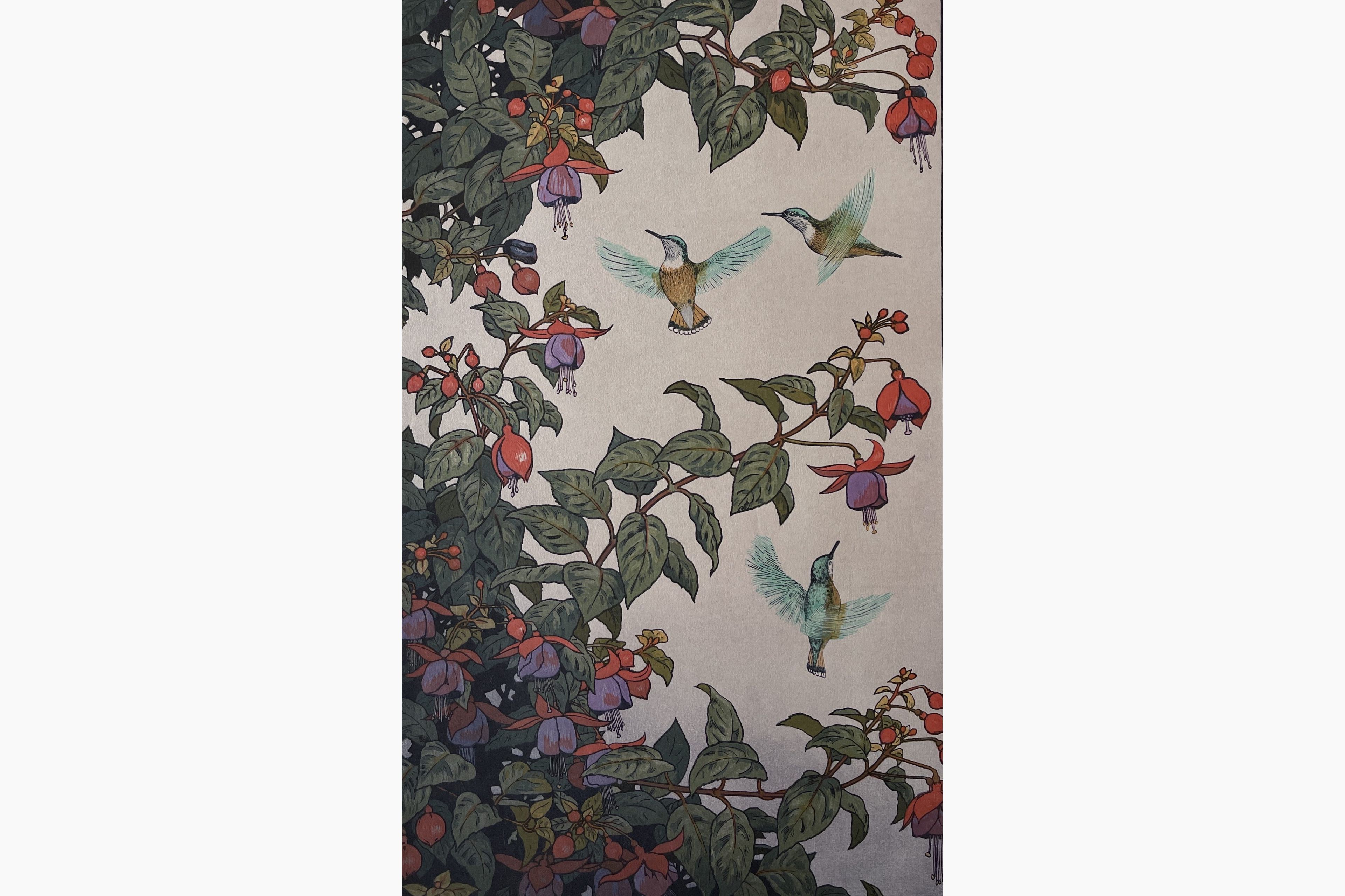 Original woodblock print - Toshi Yoshida - Hummingbirds and Fuchsia