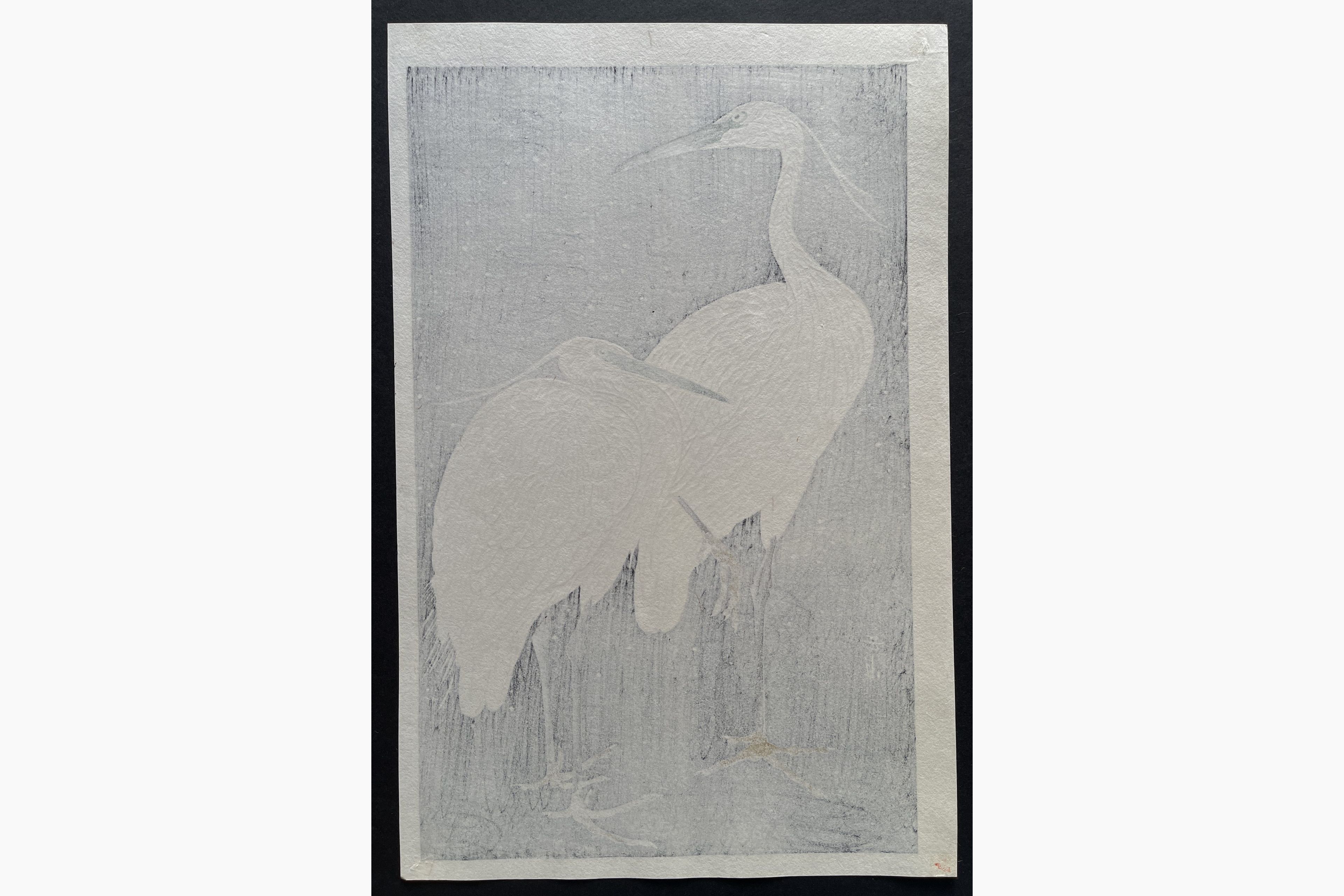 Japanese print - Ide Gakusui - Two Herons in Snow