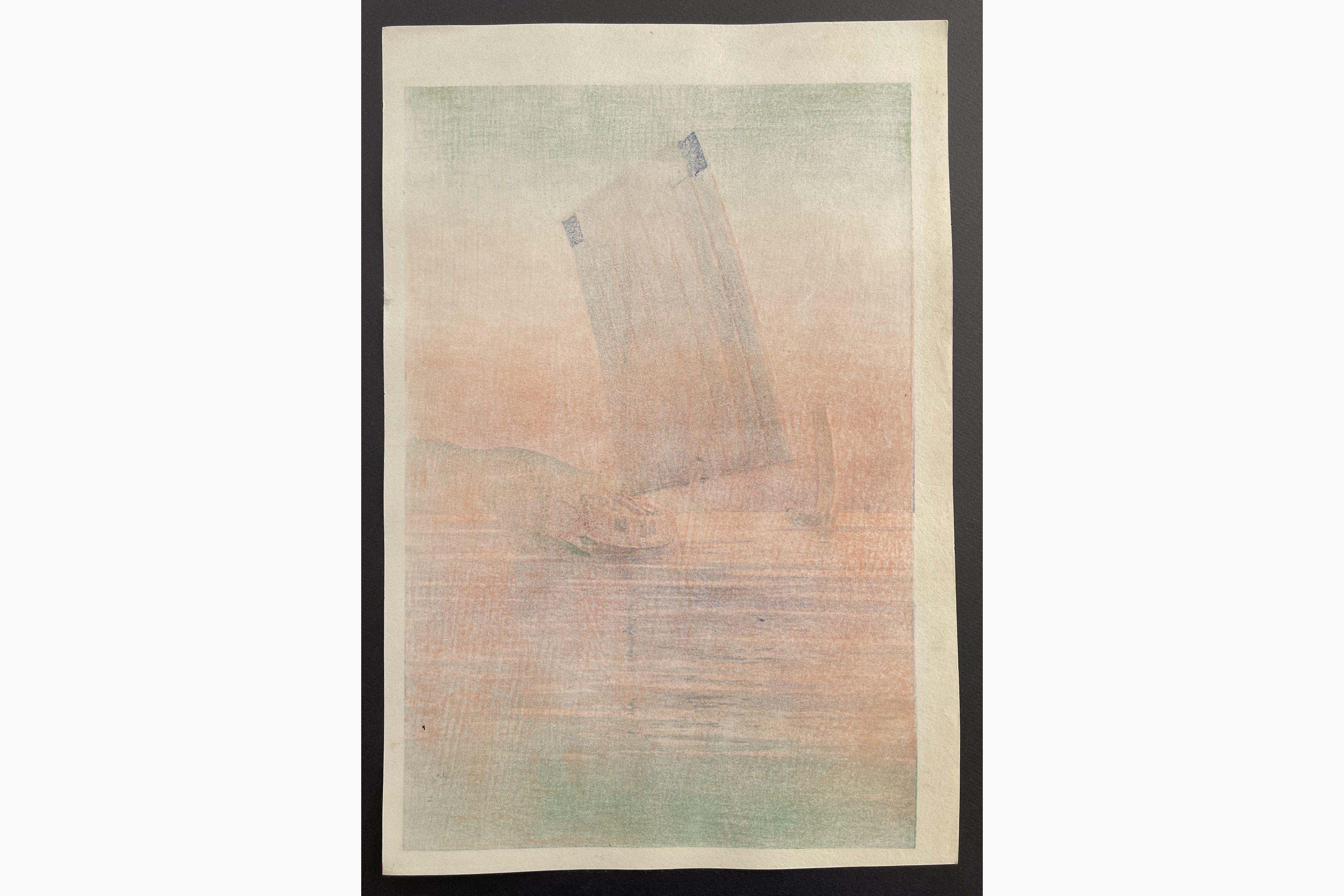 Japanese print - Ito Yuhan - Boats in the Sunset Glow