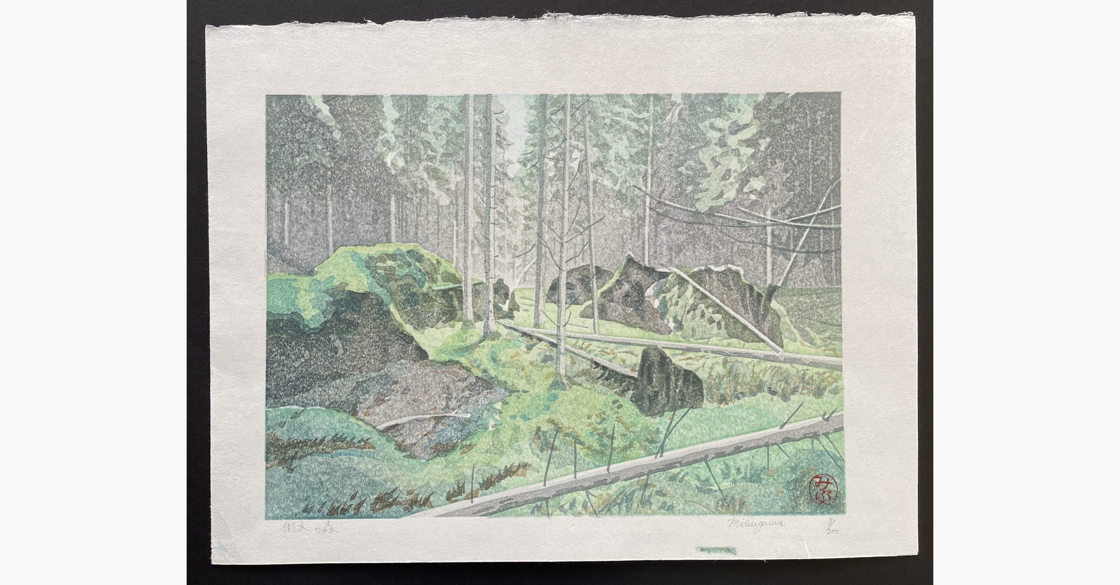 Japanese woodblock print - Junichi Mibugawa - Forest of Fallen Trees