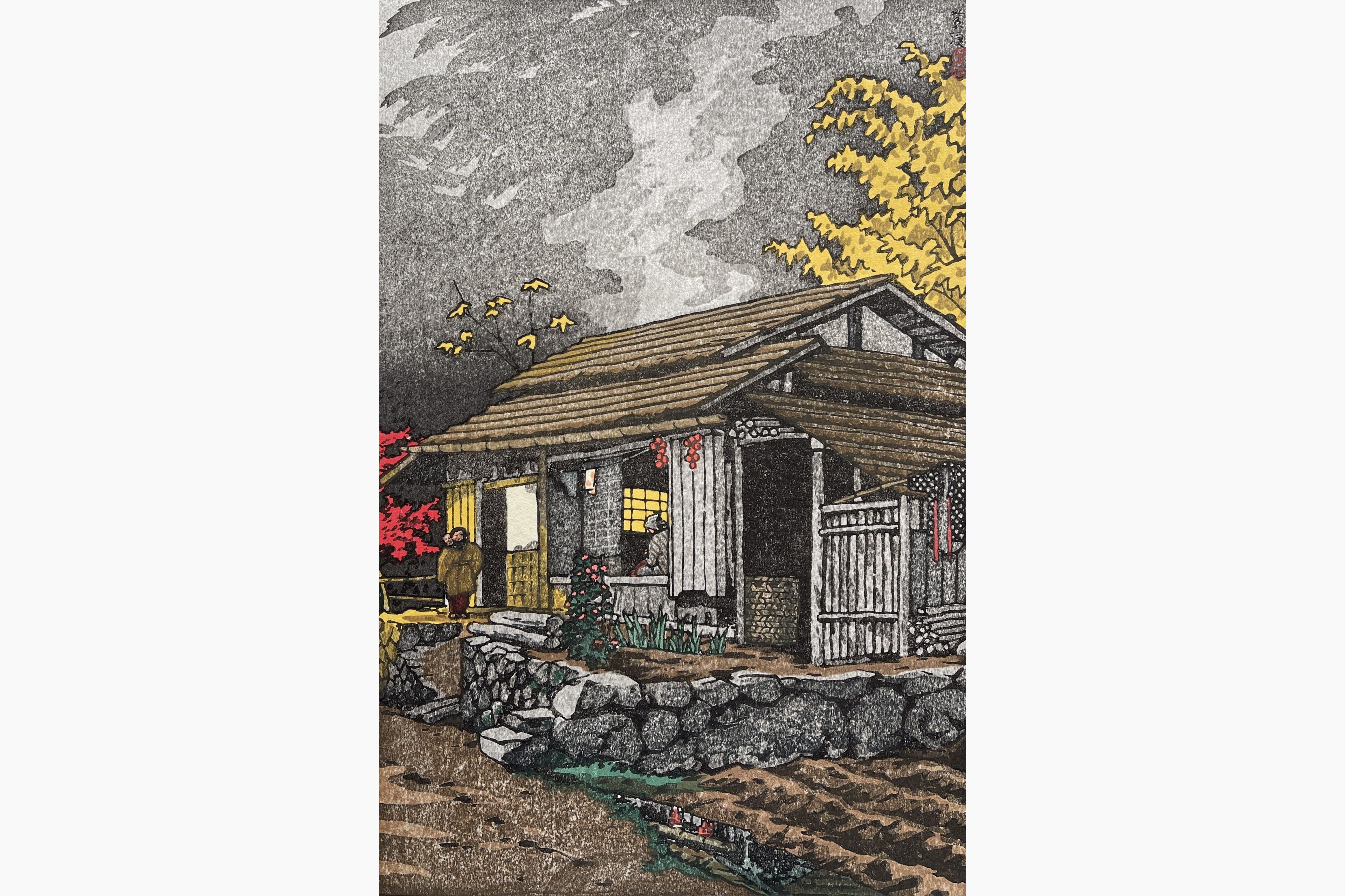 Original woodblock print - Kasamatsu Shiro - House at Okutama