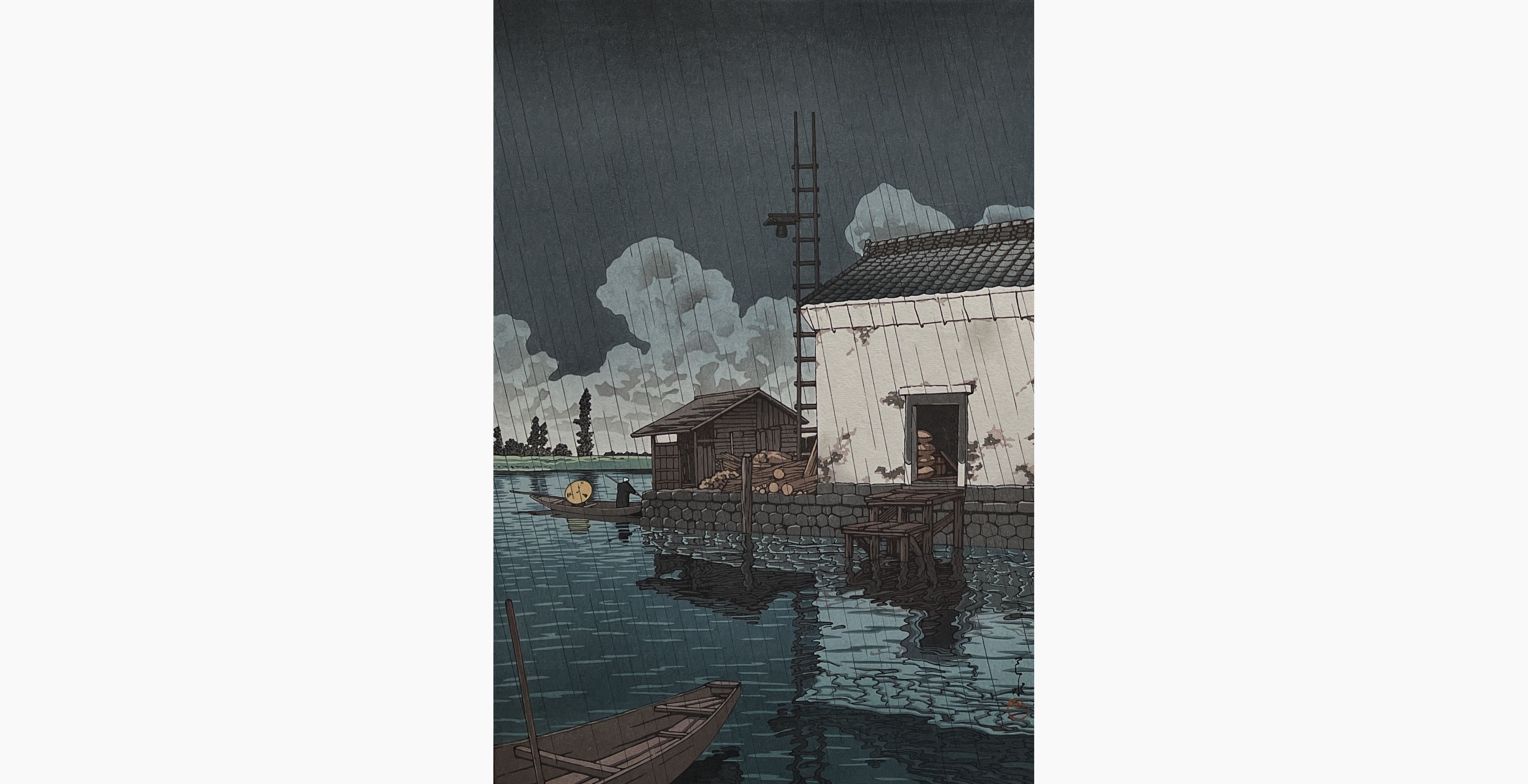 Original woodblock print - Kawase Hasui - Rain at Ushibori