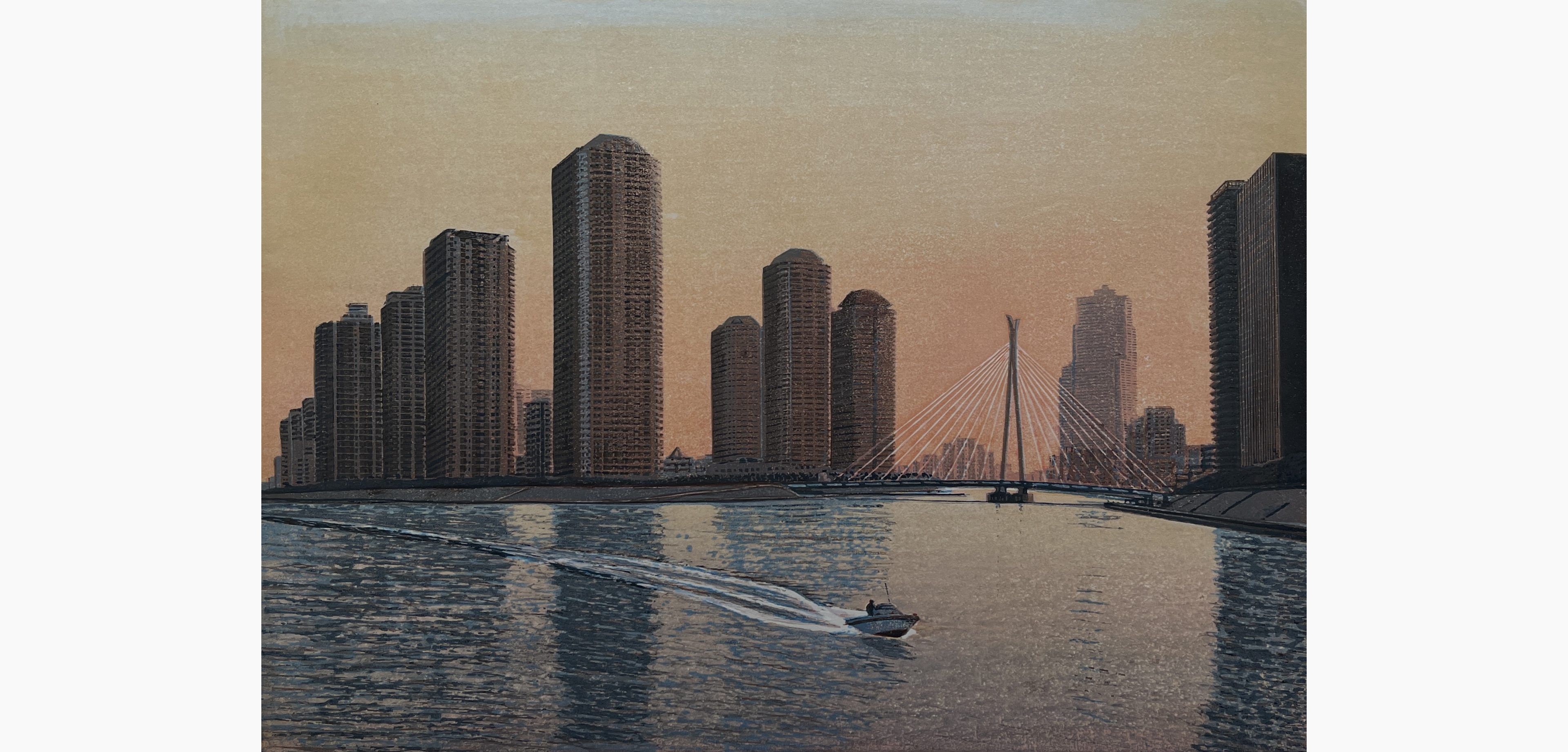 Original woodblock print - Sugiyama Mototsugu - Sumida River